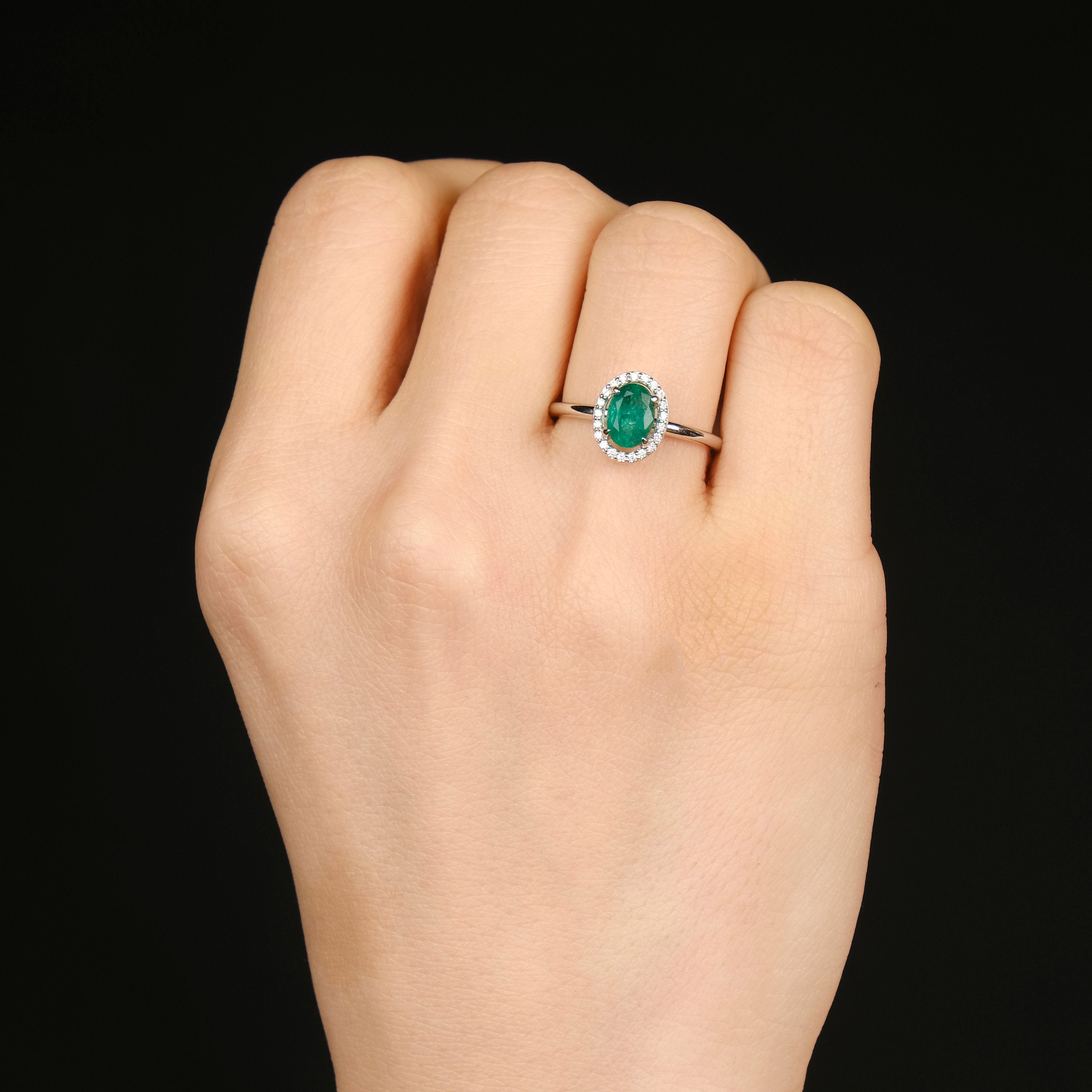 Oval Cut Emerald and Diamond Ring in 14K Gold