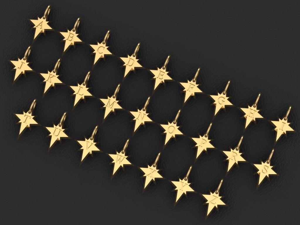 Itty Bitty Tiny Birthstone North Star Initial Pendant Necklace in 14K Gold