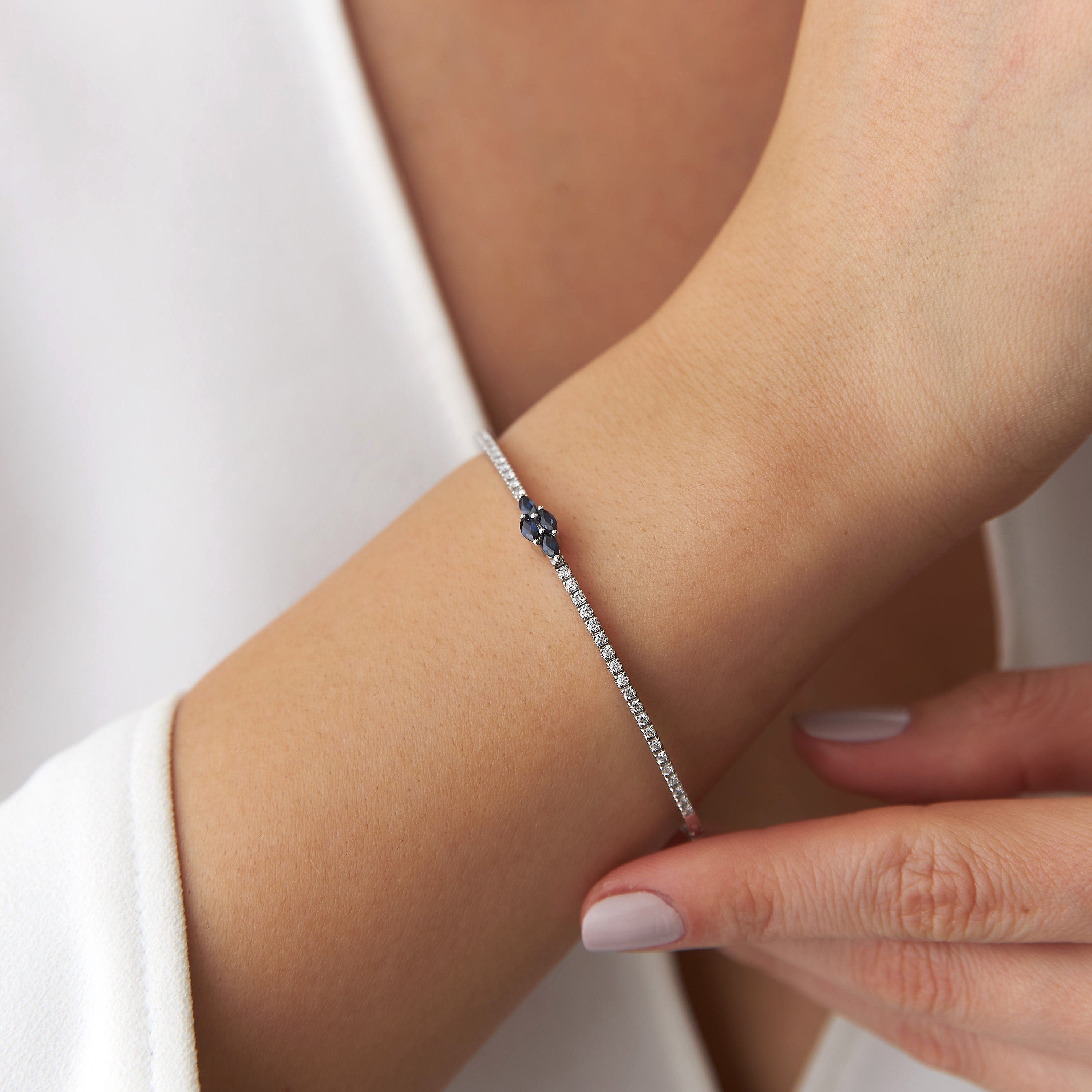 Diamond and Sapphire Bangle Bracelet in 14K Gold