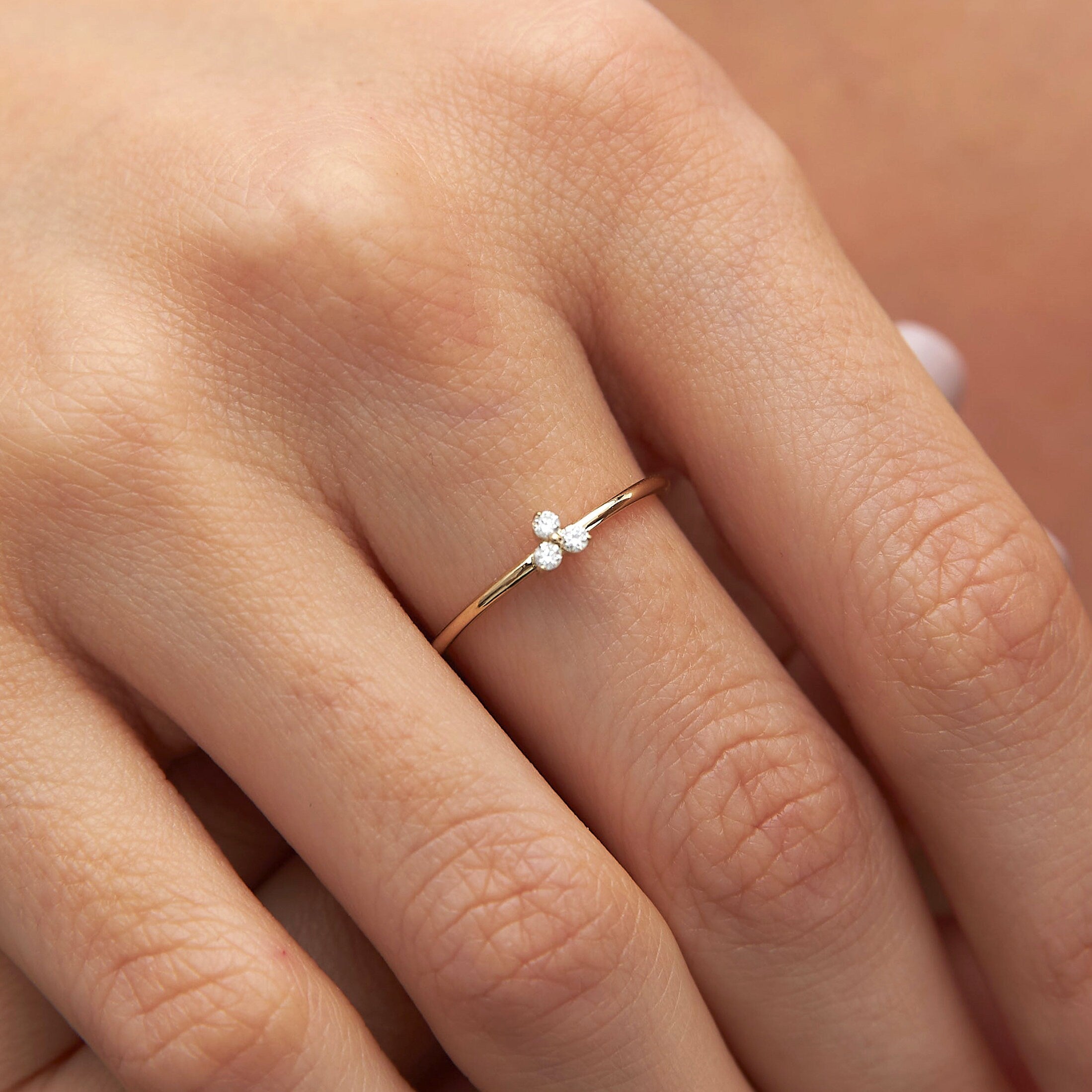 Tiny Triple Diamond Ring in 14K Gold