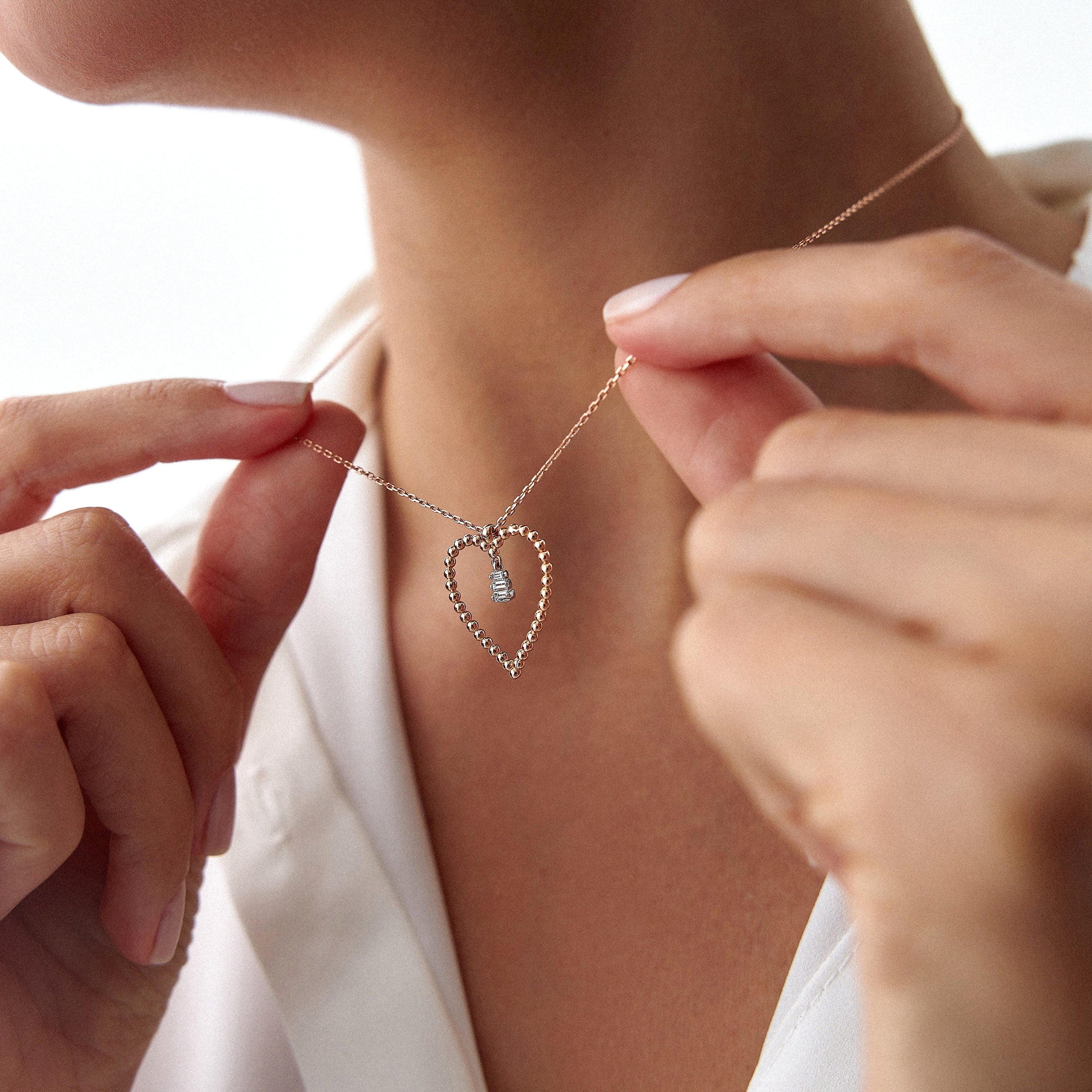 Baguette Diamond Heart Necklace