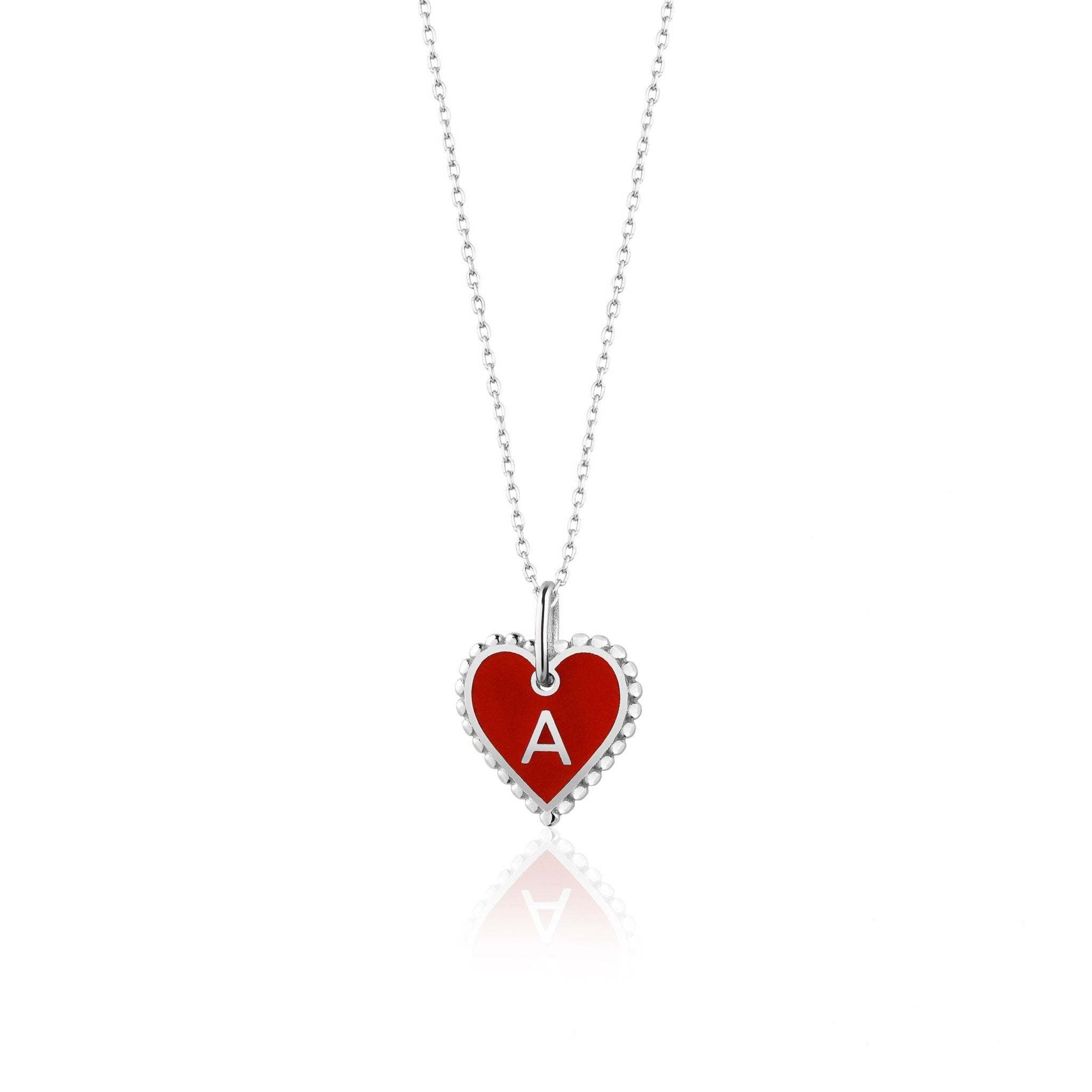 Red Enamel Heart Pendant Necklace in 14K Gold