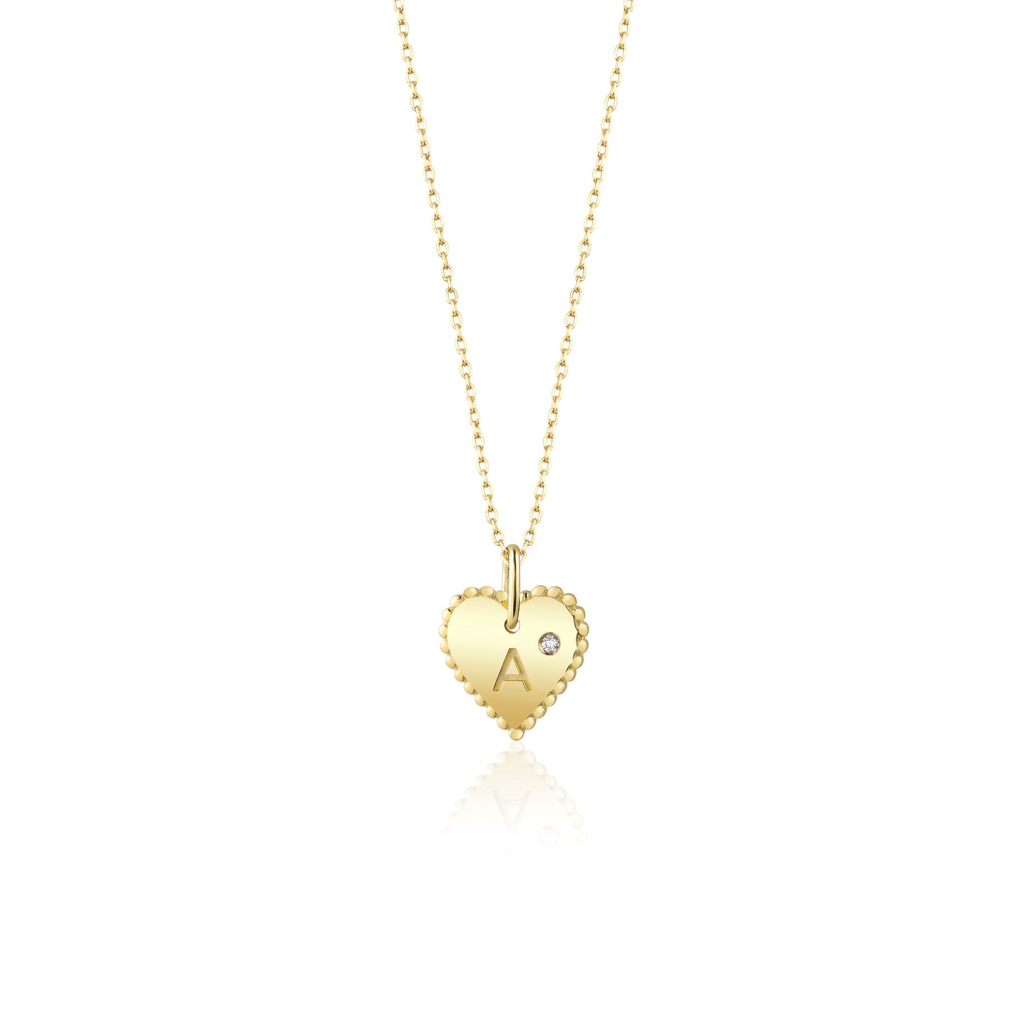 Birthstone Heart Initial Pendant Necklace in 14K Gold