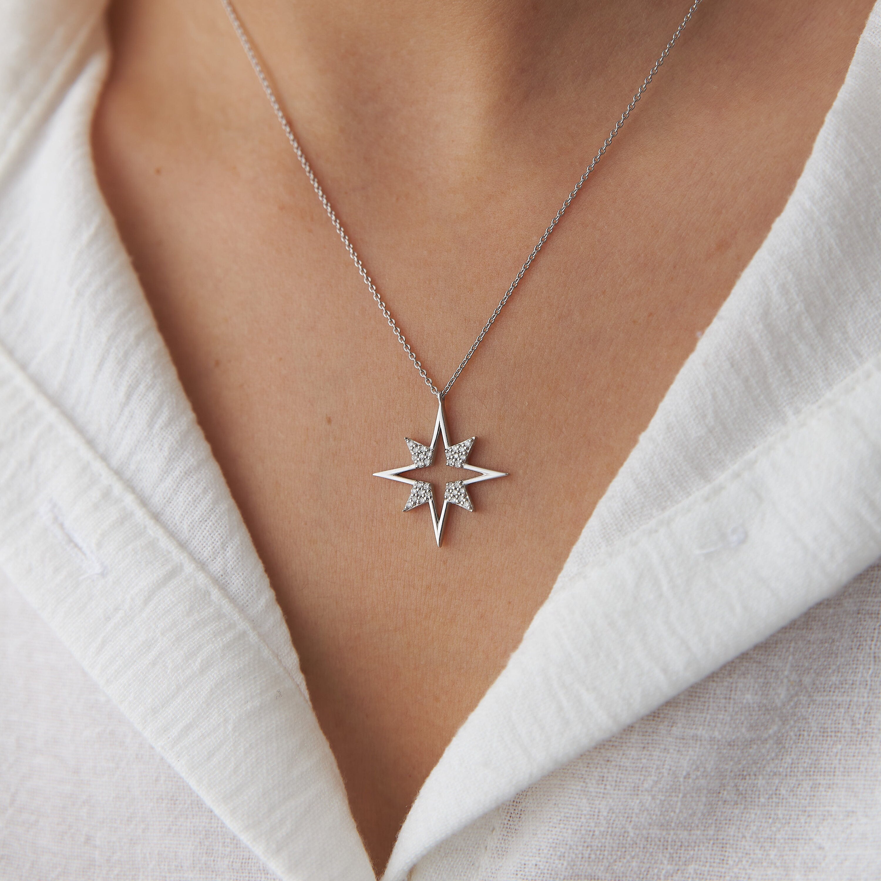 Diamond North Star Necklace in 14K Gold