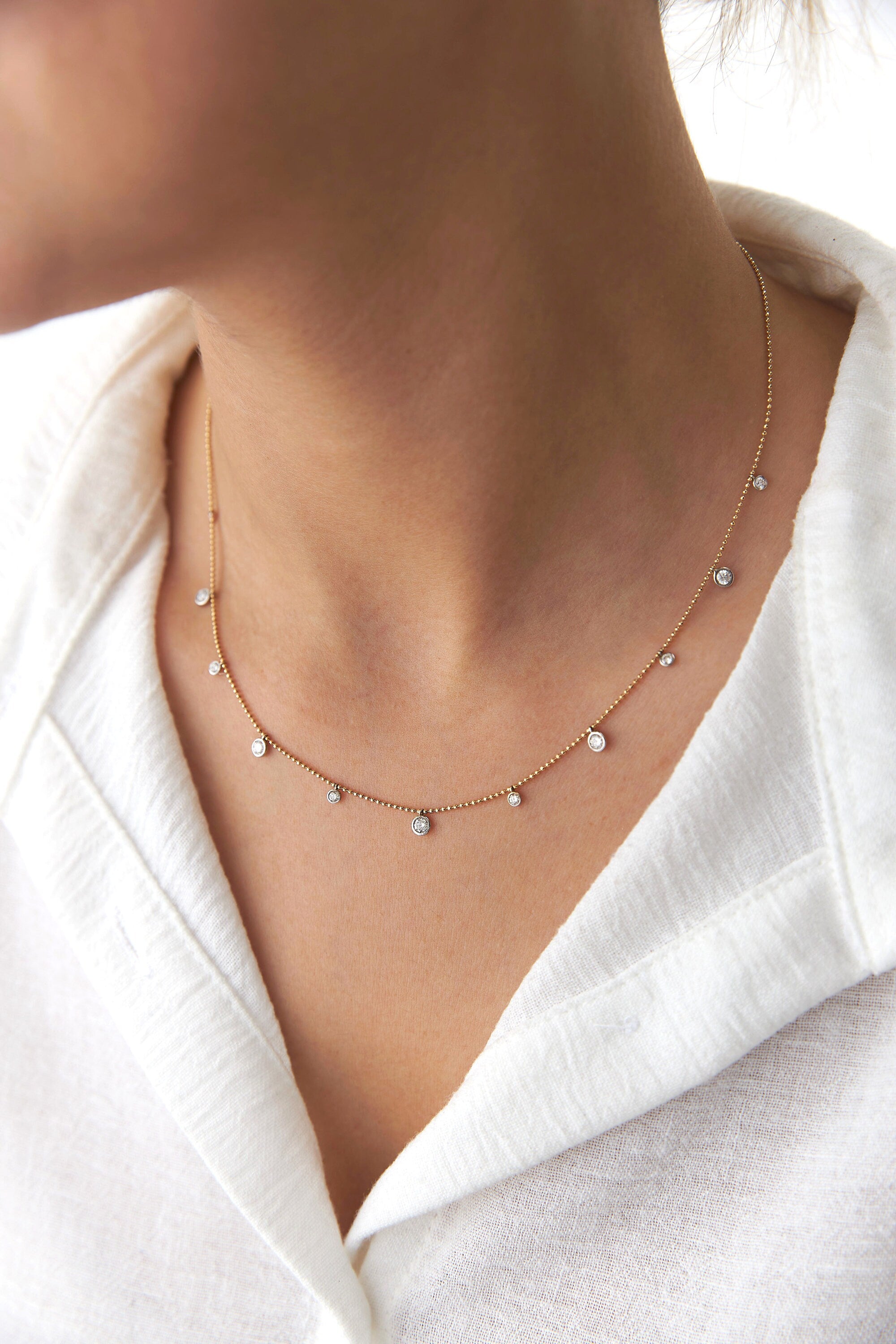 Diamond Ball Chain Station Necklace
