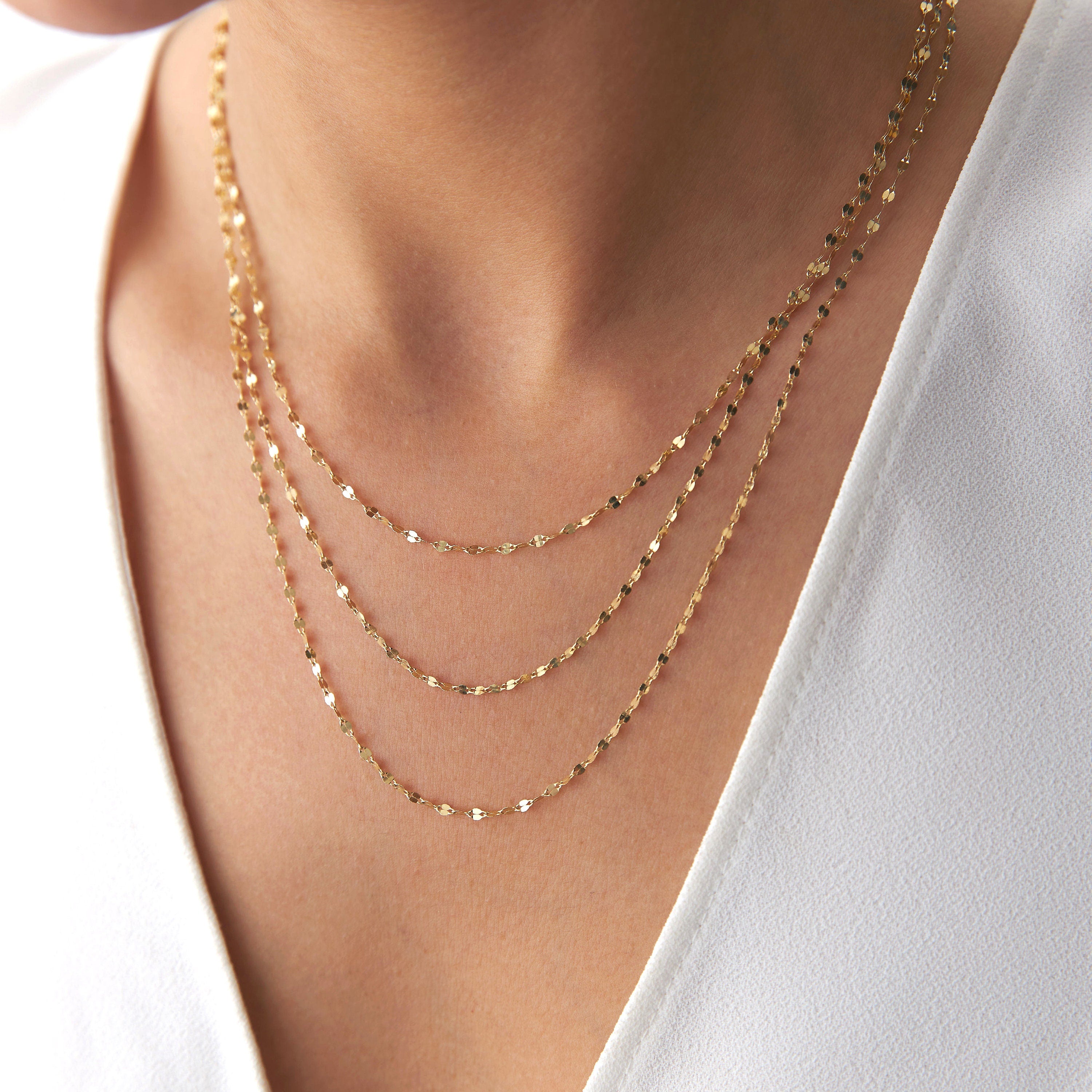 Thin Gold Sparkle Chain Necklace in 14K Gold