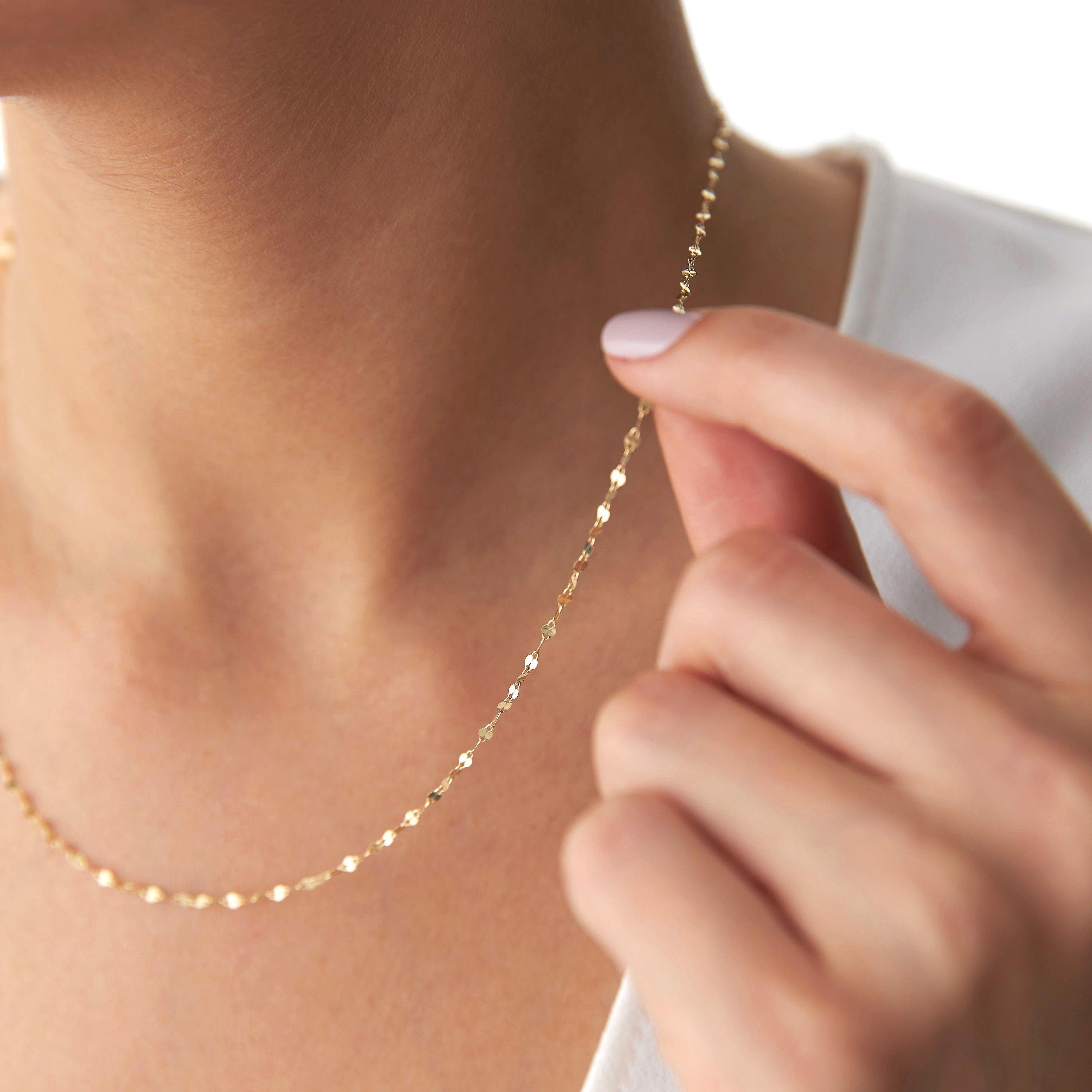 Thin Gold Sparkle Chain Necklace in 14K Gold