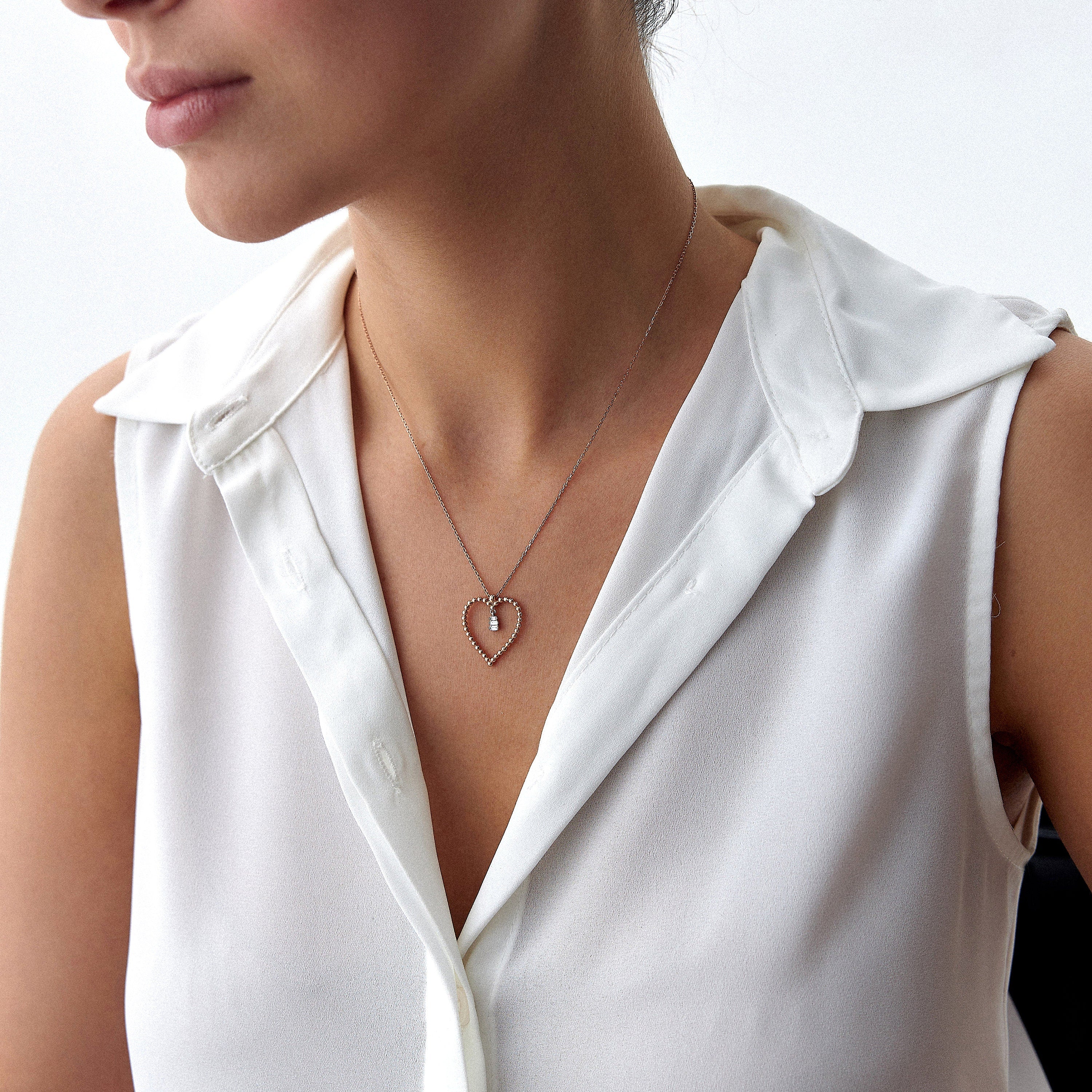 Baguette Diamond Heart Necklace
