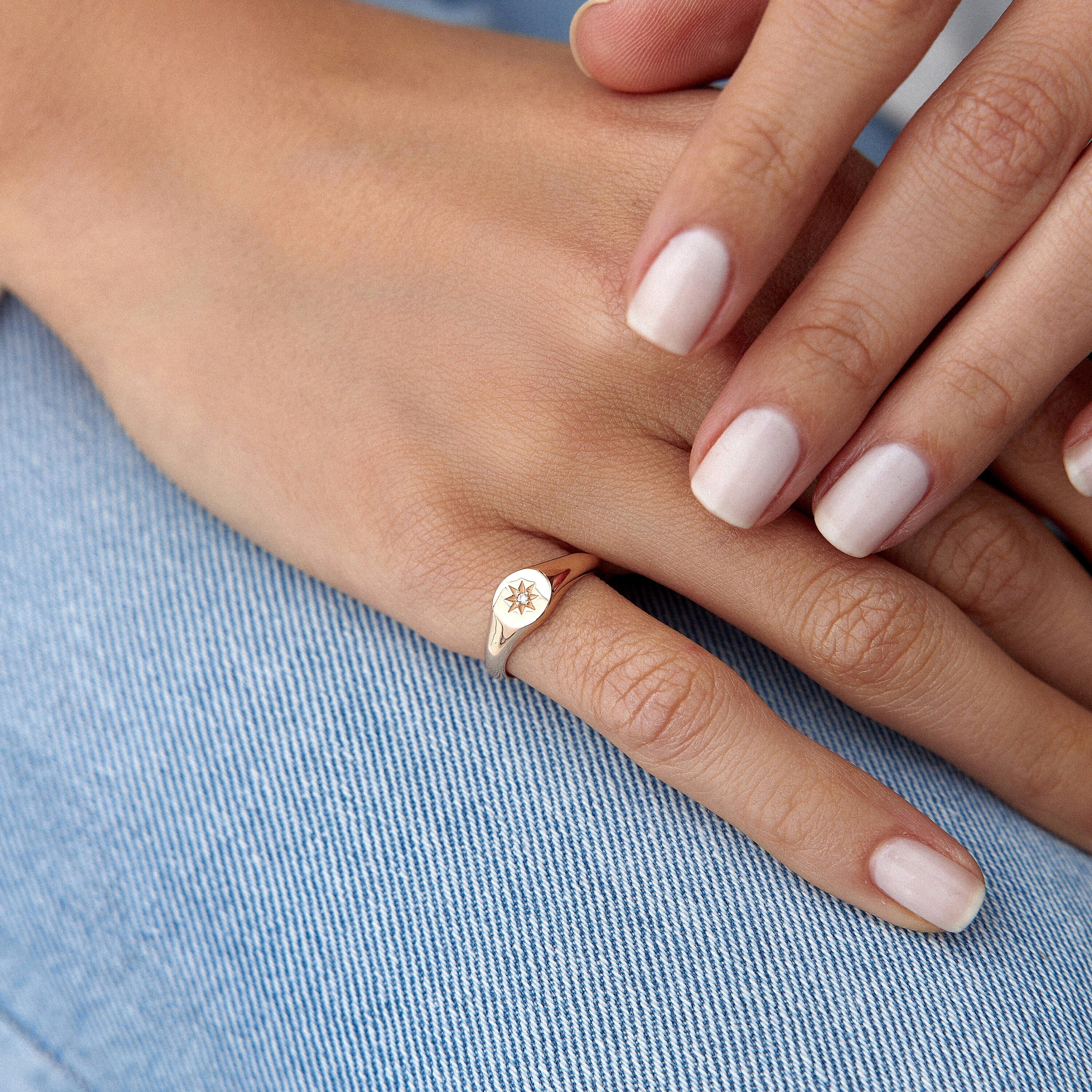 Diamond Mini North Star Pinky Ring in 14K Gold