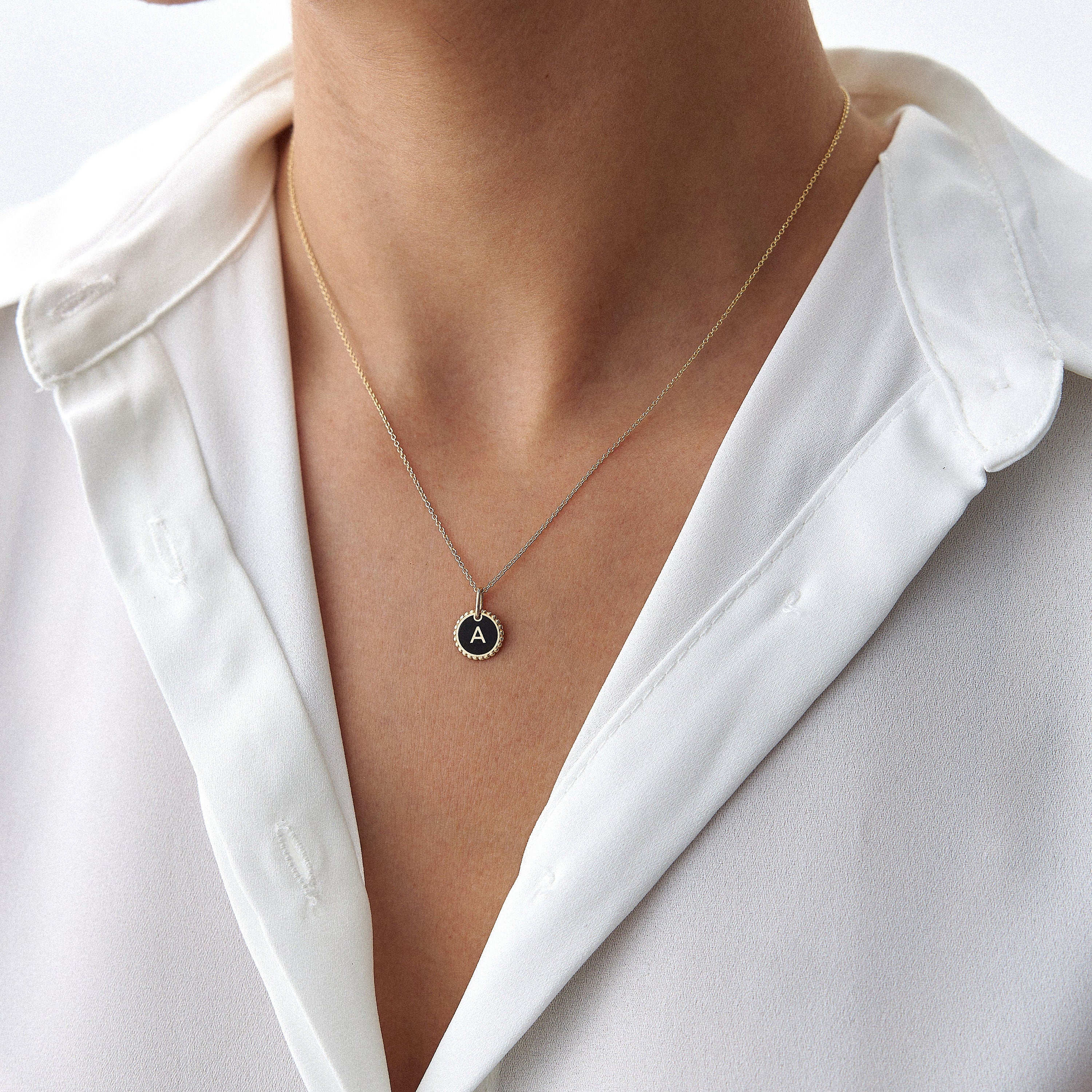 Enamel Initial Necklace in 14K Gold