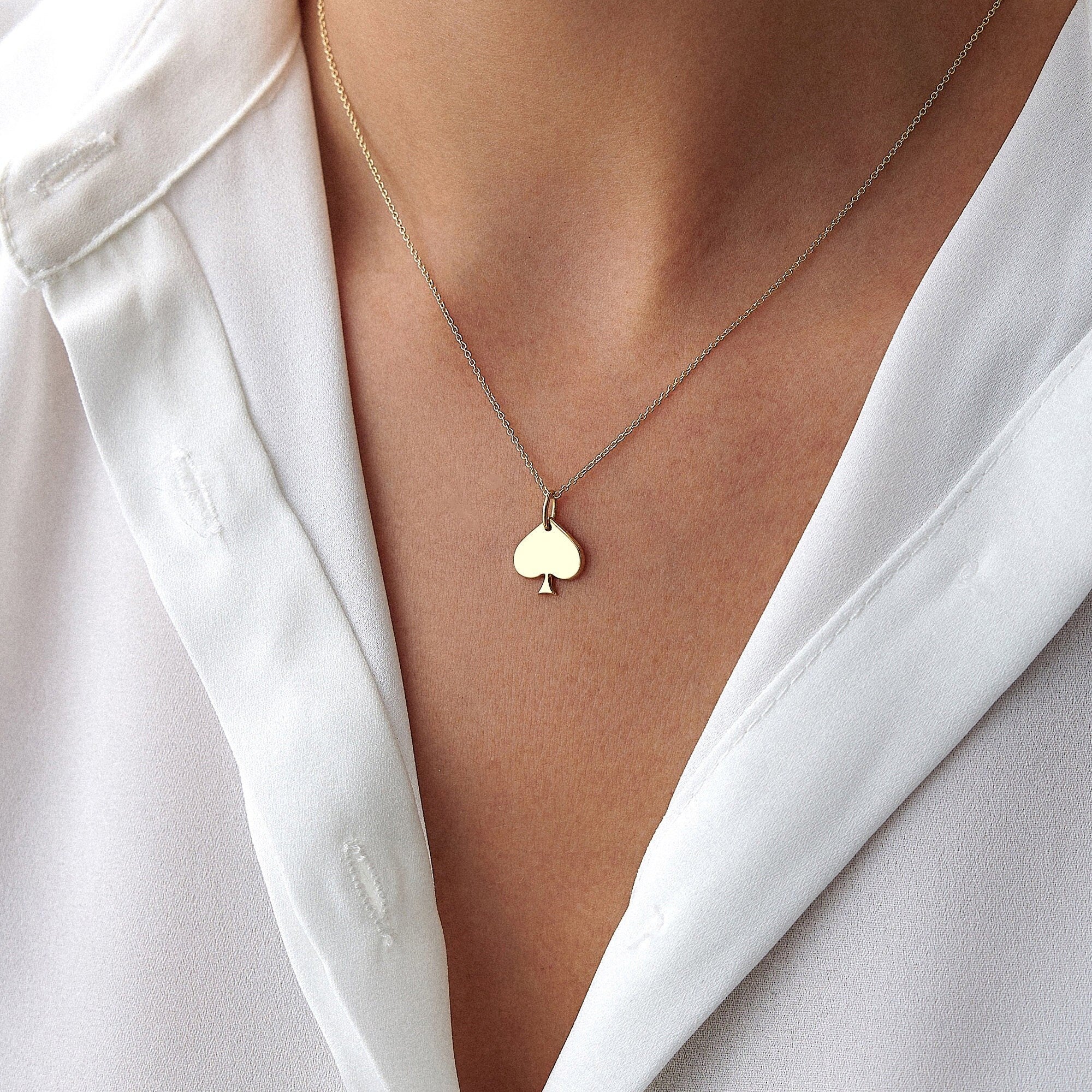 Ace Of Spades Pendant Necklace Available in 14K and 18K Gold