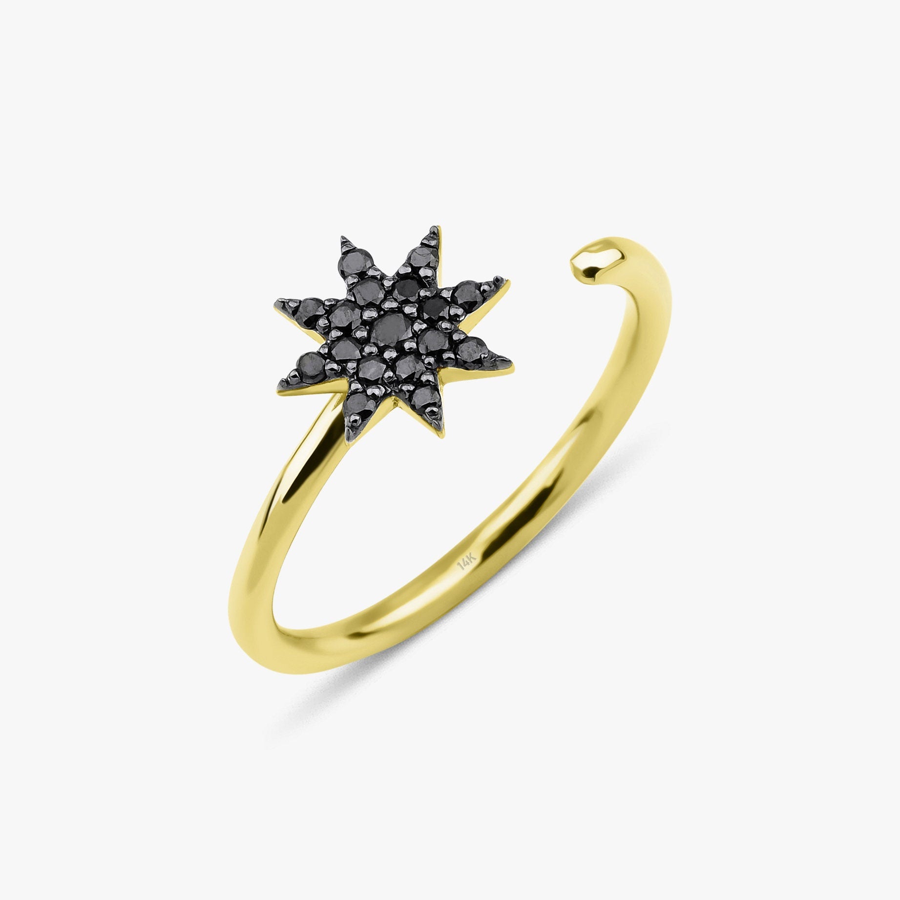 Black Diamond Starburst Ring in 14K Gold