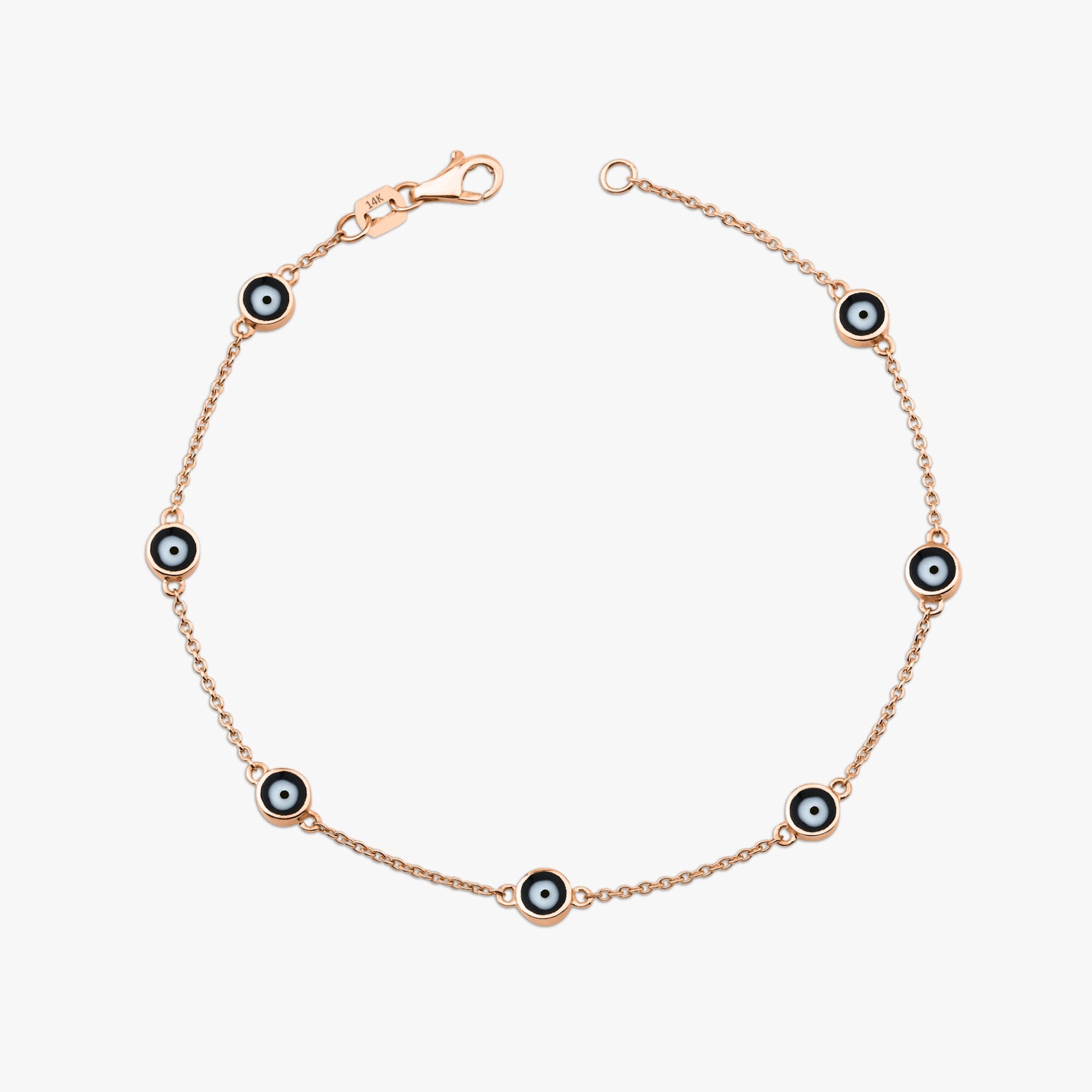 7 Black Evil Eye Bracelet in 14K Gold