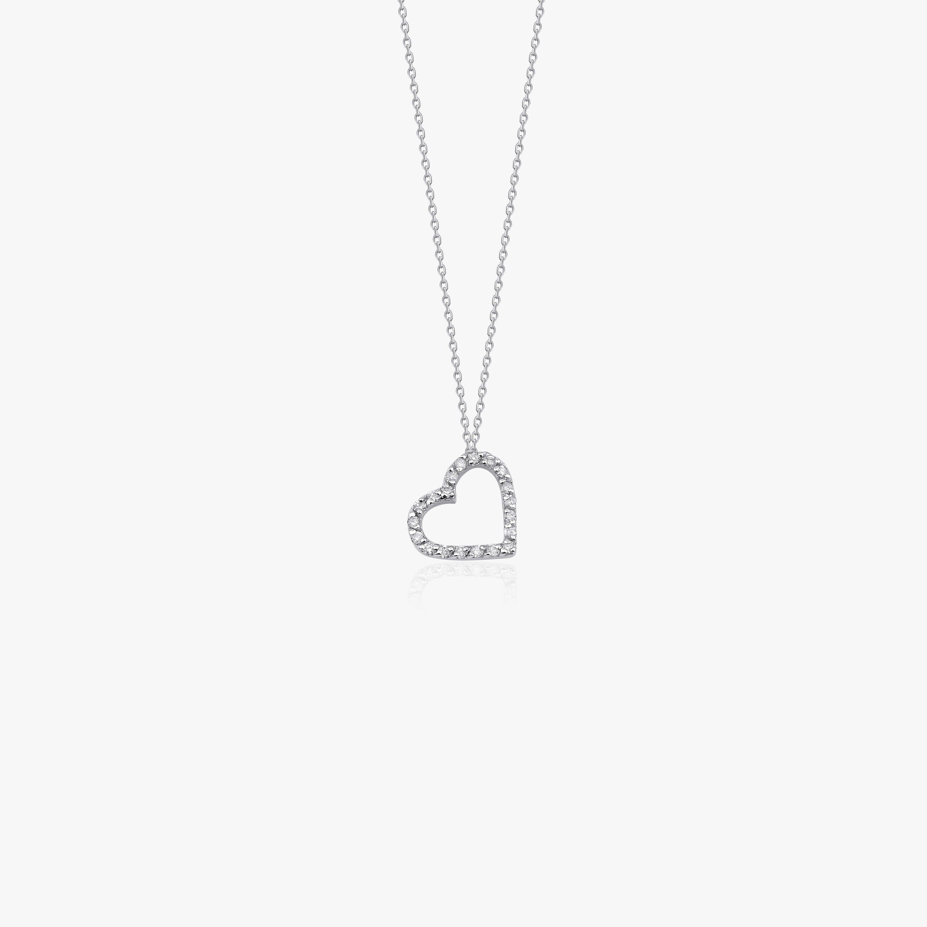 Tiny Diamond Open Heart Necklace in 18K Gold