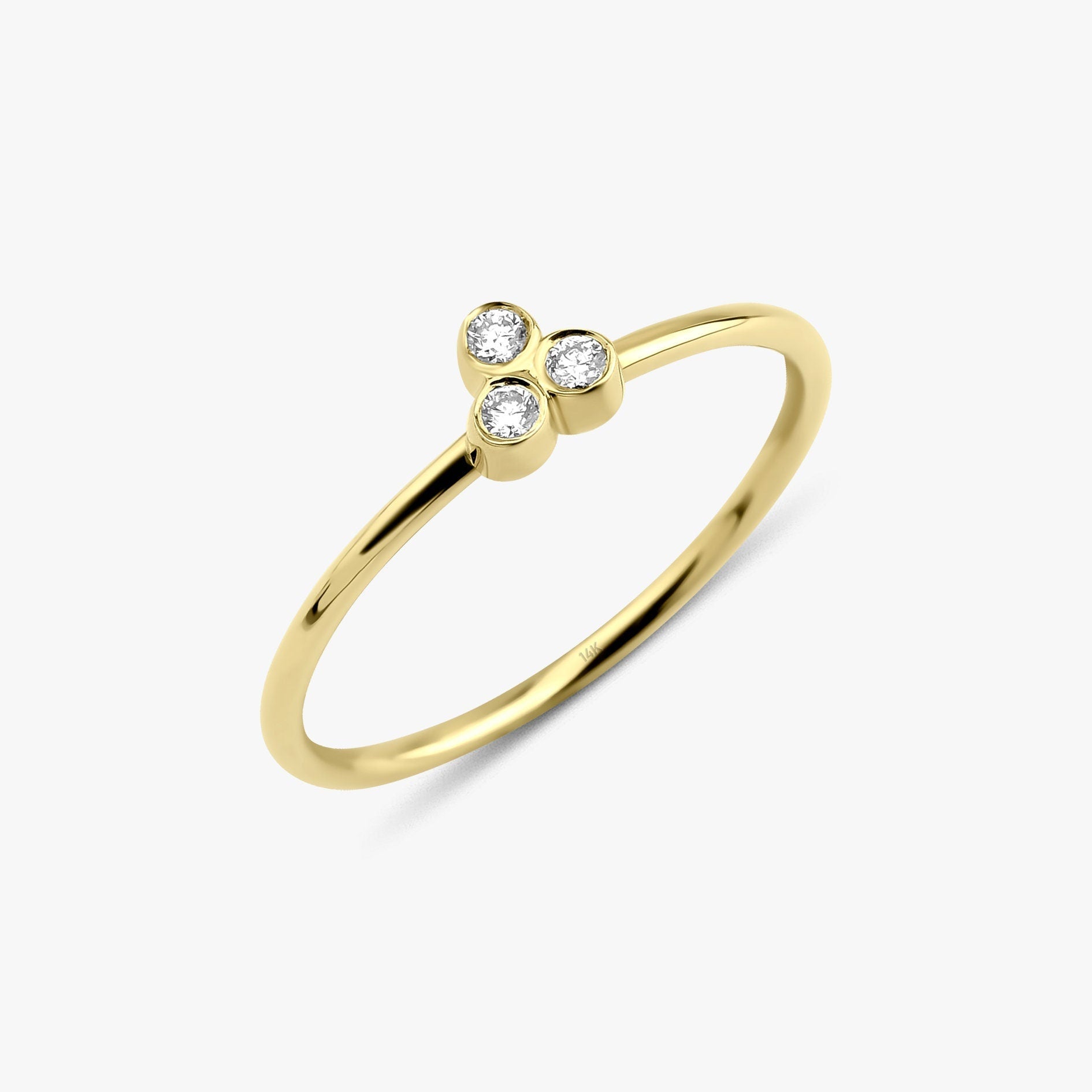 14K Gold Tiny Bezel Set Diamond Ring