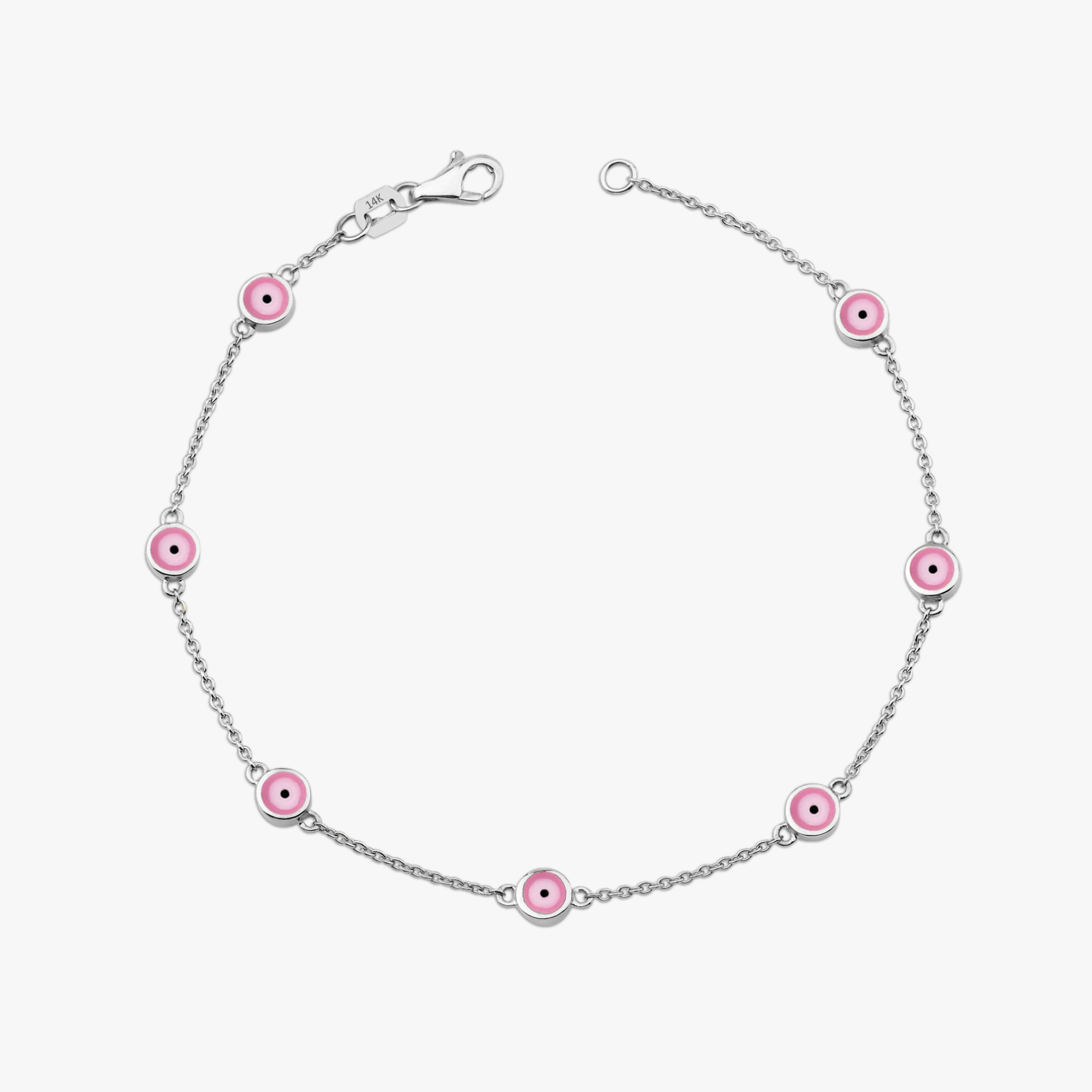 7 Pink Evil Eye Bracelet in 14K Gold