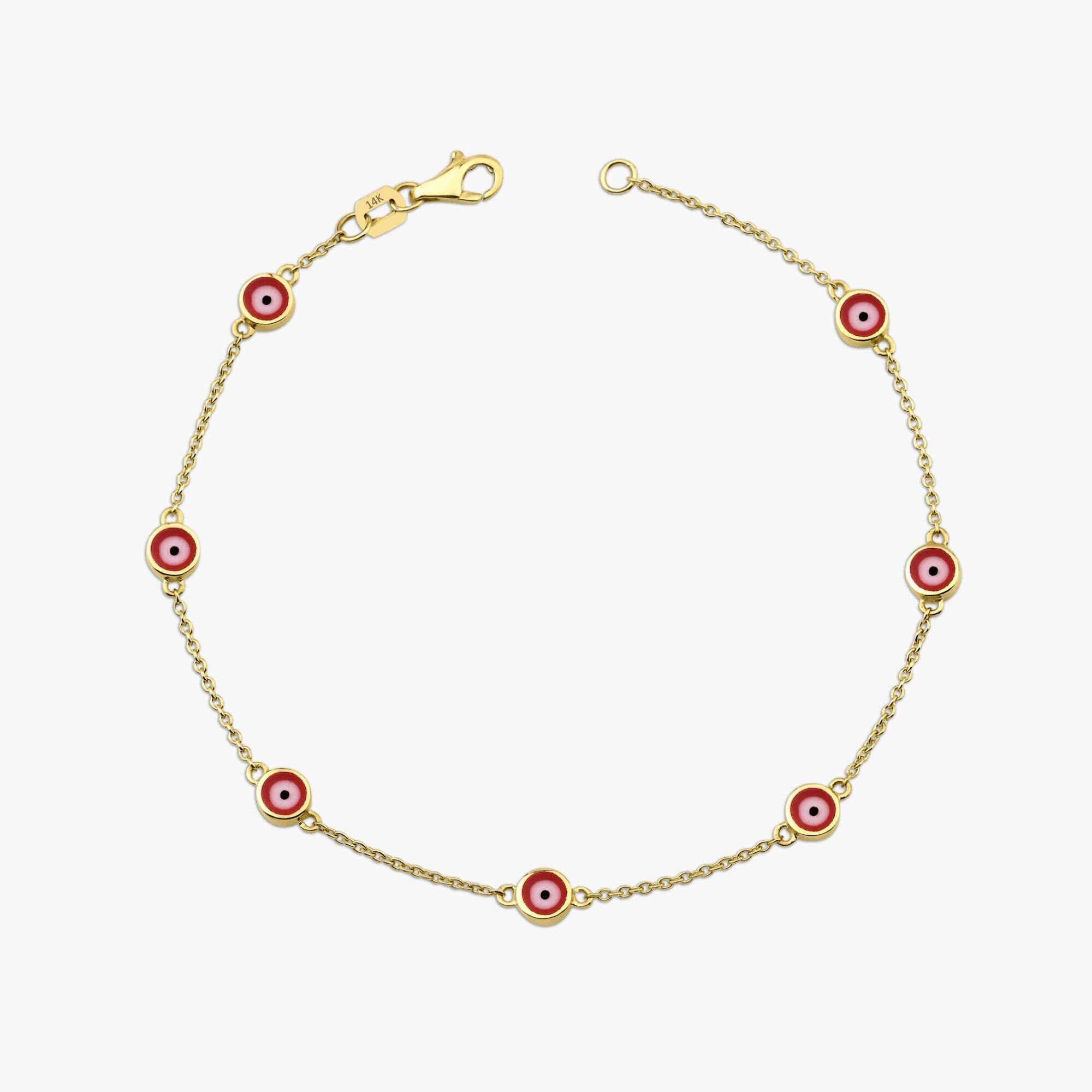 Red Evil Eye Bracelet In 14K Gold