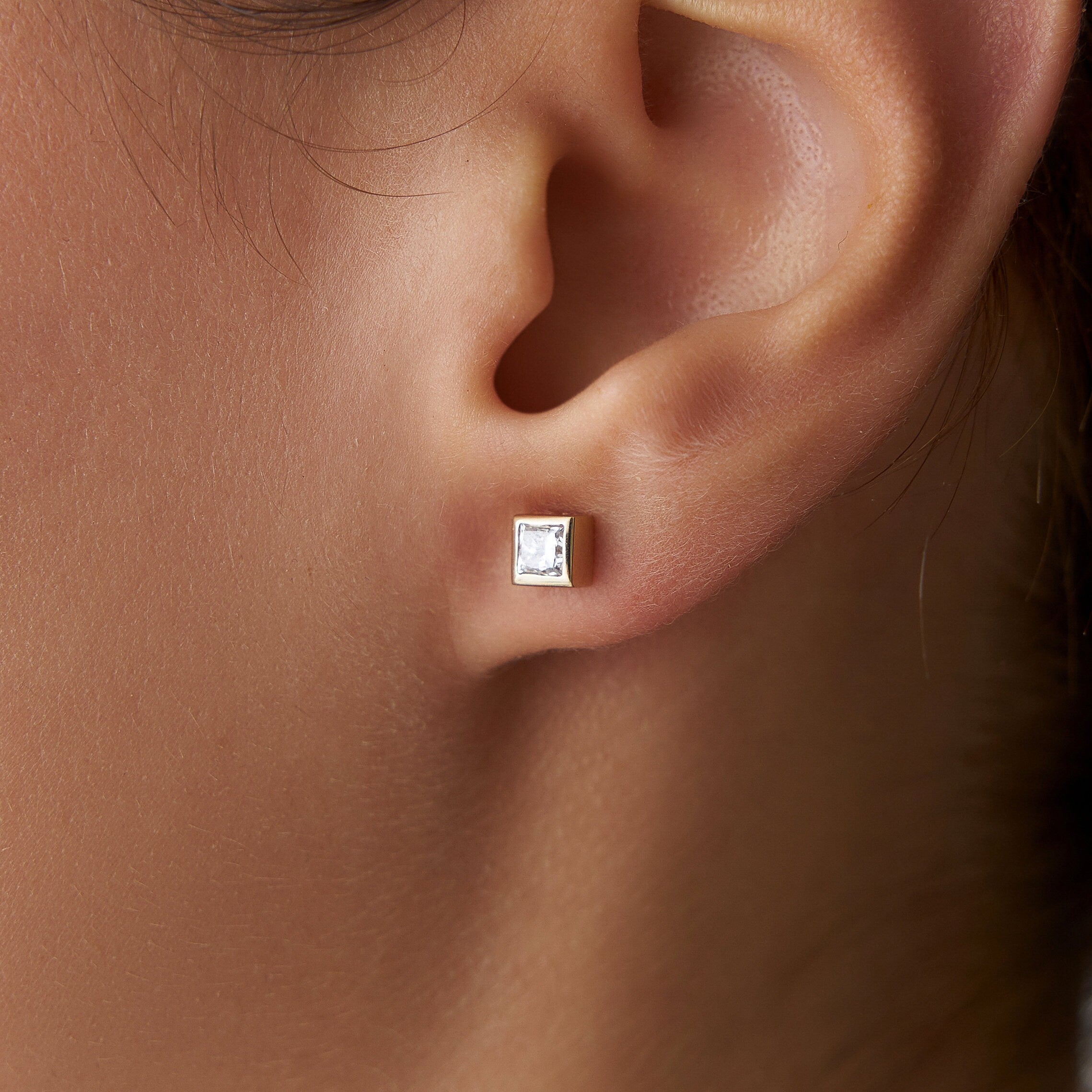 Princess Cut Diamond Stud Earrings Available in 14K and 18K Gold