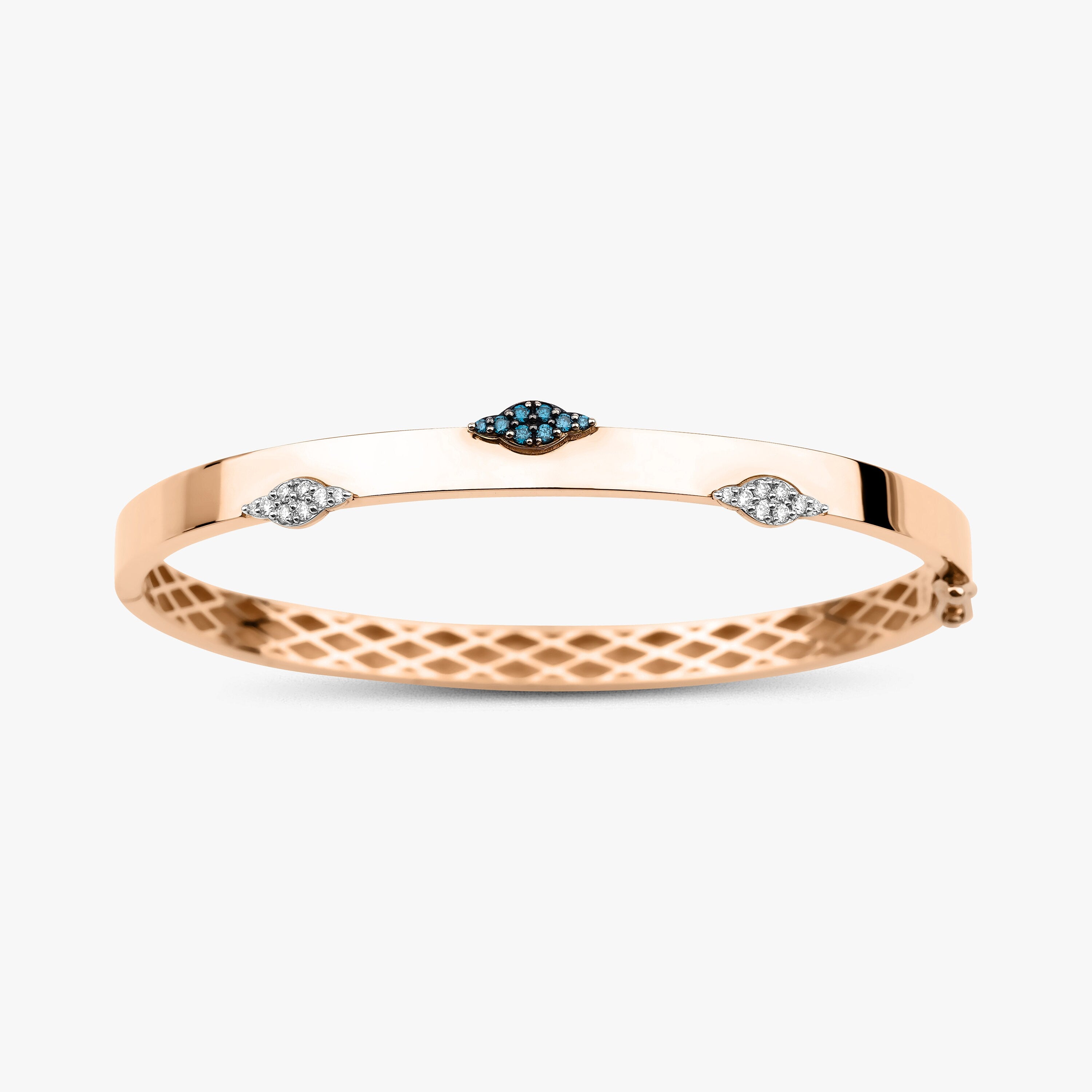 White and Blue Diamond Bangle Bracelet in 14K Gold