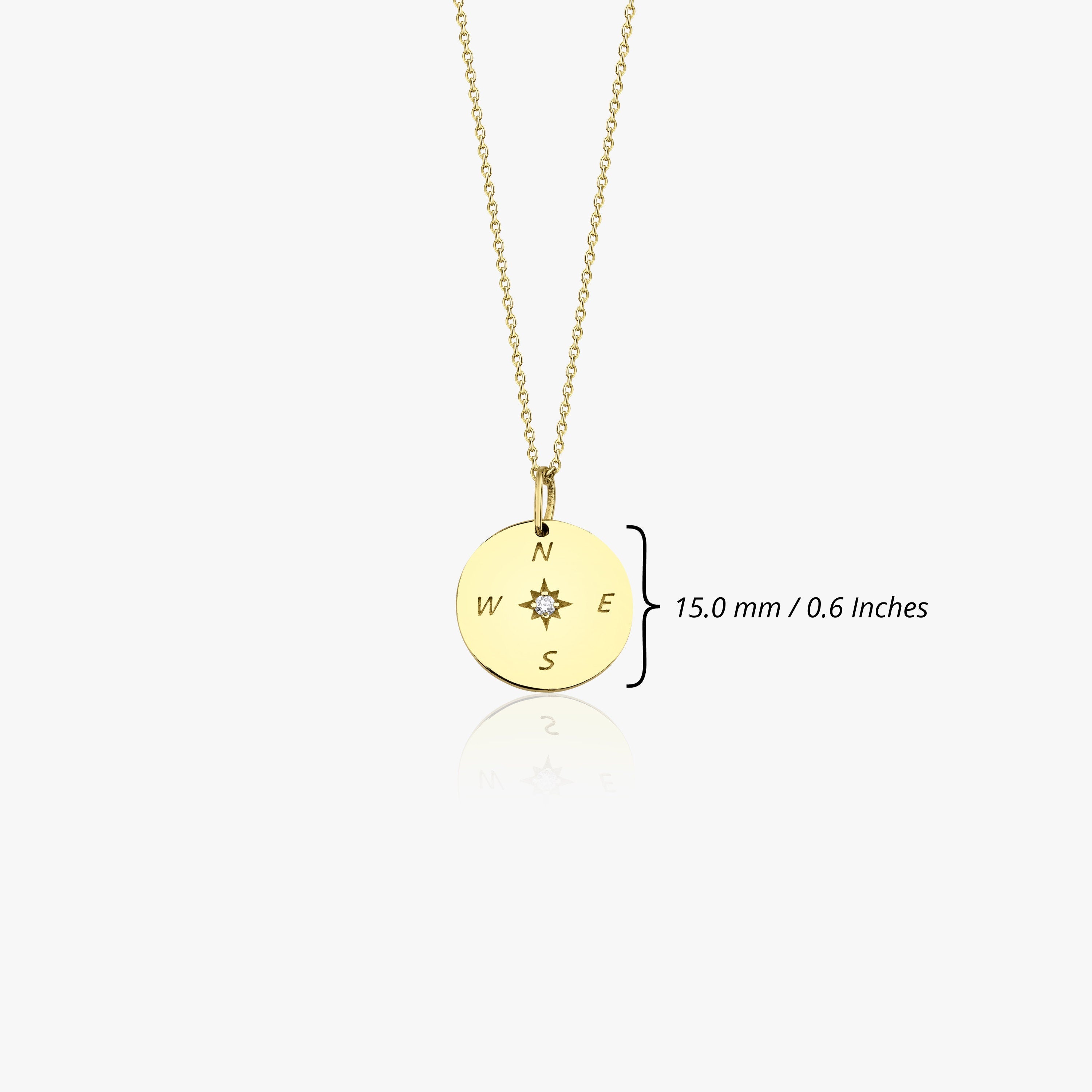 14K Gold Diamond Compass Charm Necklace