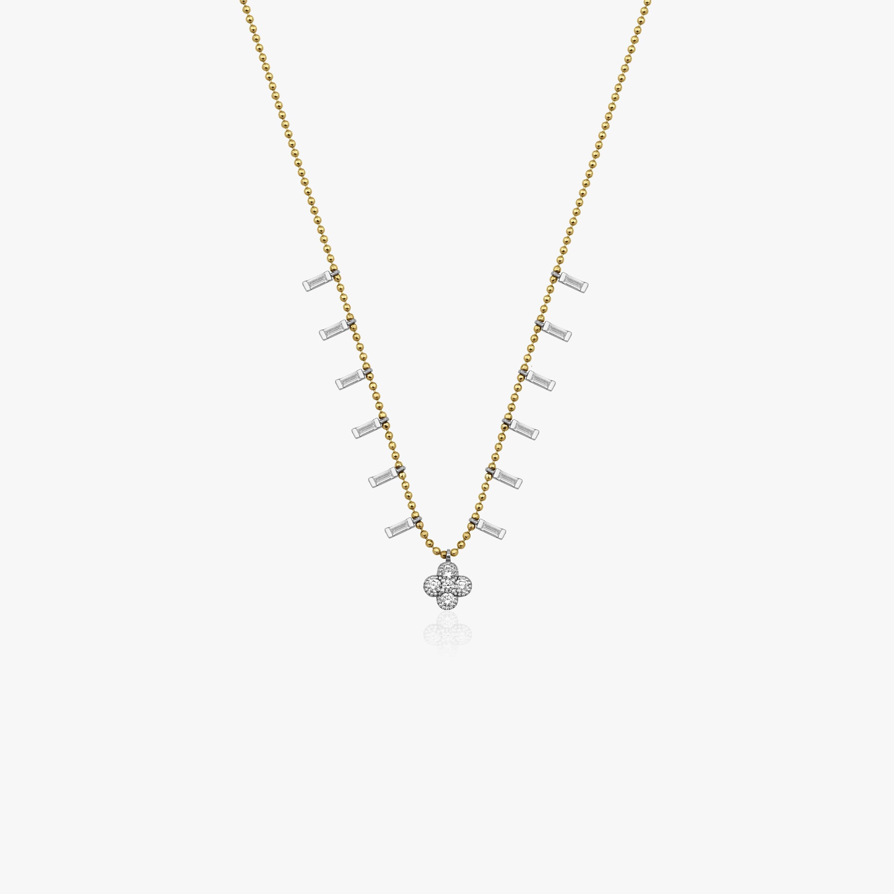 Diamond Clover Necklace With Baguette Cut Diamond Charms in 14K Gold