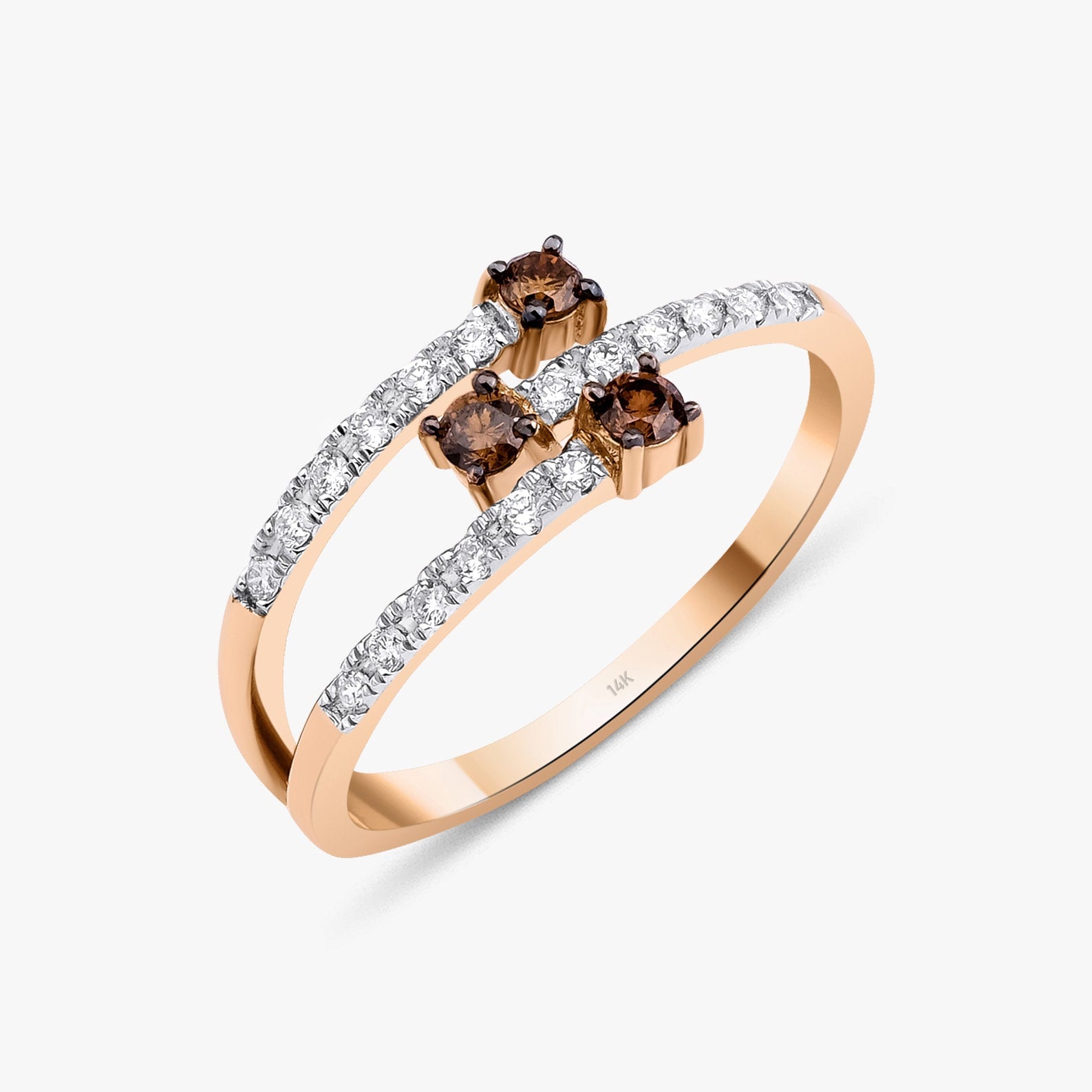 Multi Row White and Chocolate Diamond Ring in 14K Gold
