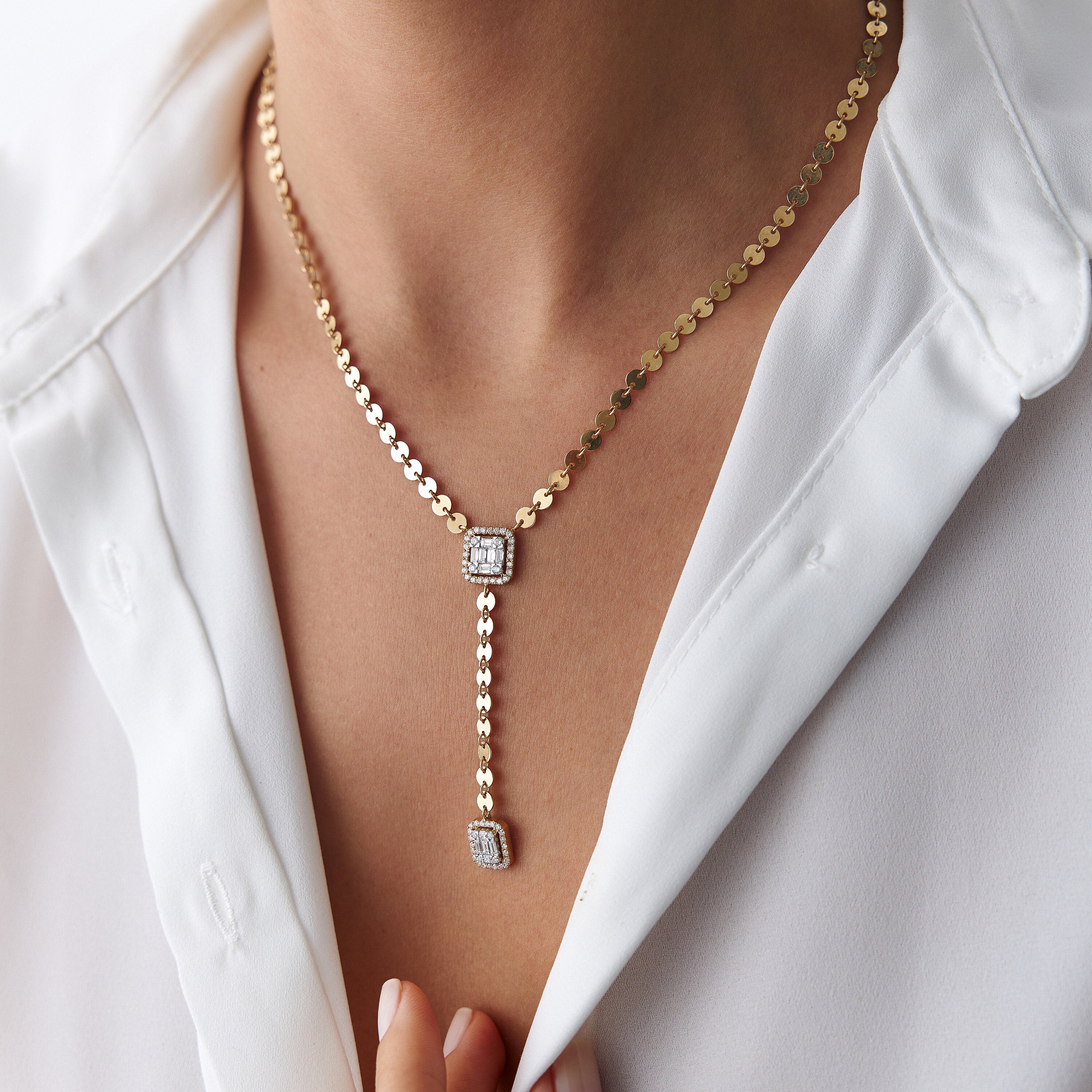 Diamond Lariat Necklace in 14K Gold