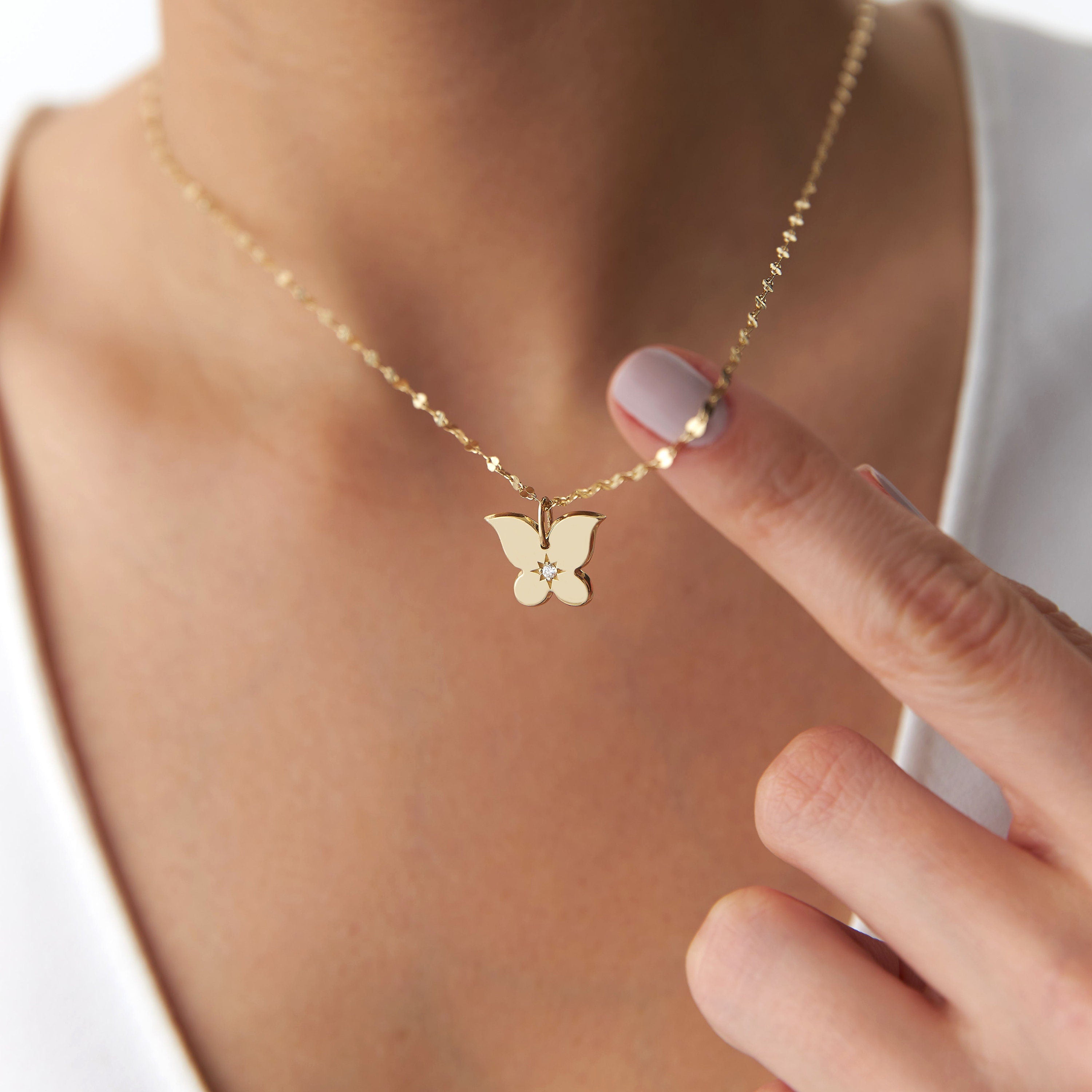 Diamond Butterfly Charm Necklace
