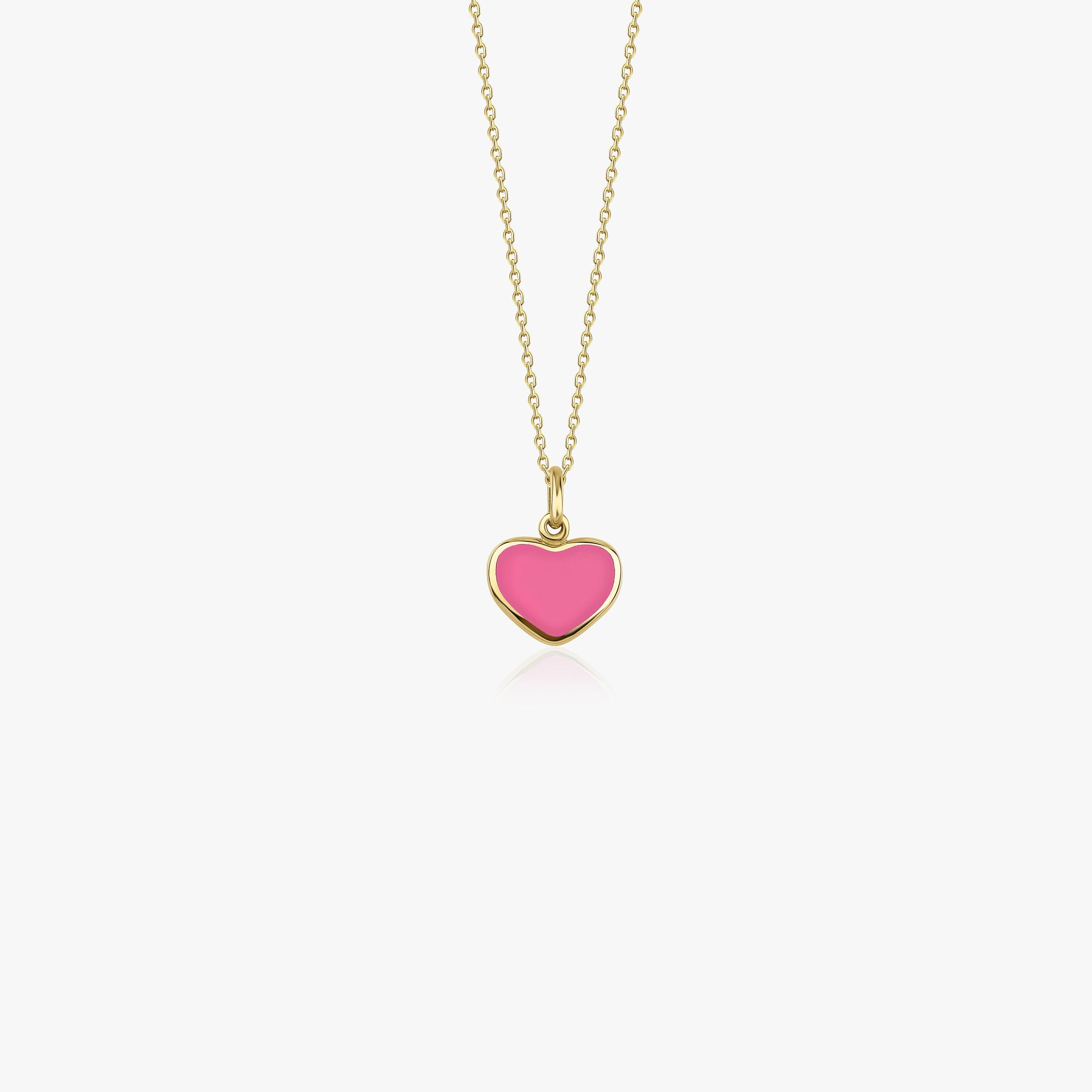 Tiny Pink Heart Pendant Necklace in 14K Gold