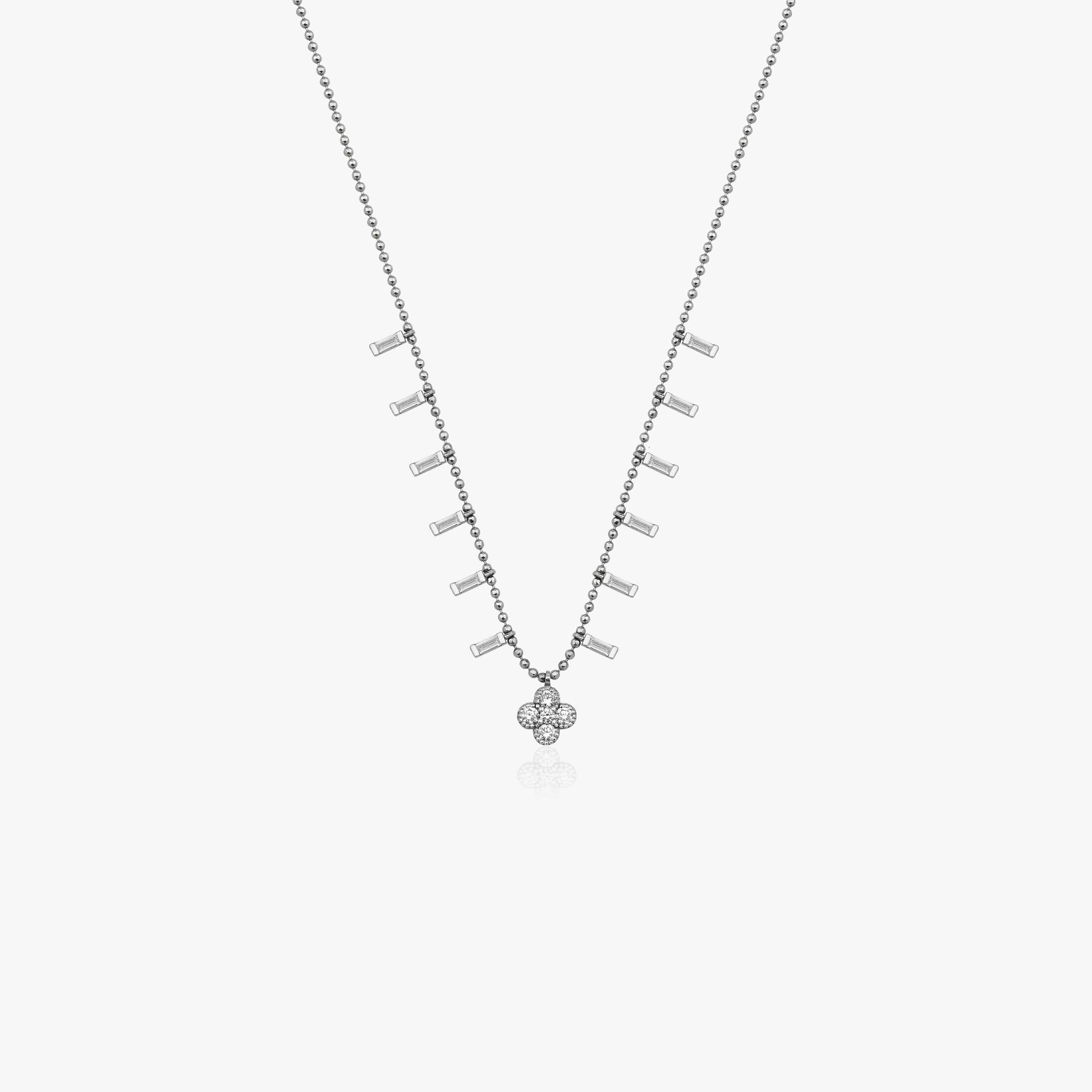 Diamond Clover Necklace With Baguette Cut Diamond Charms in 14K Gold