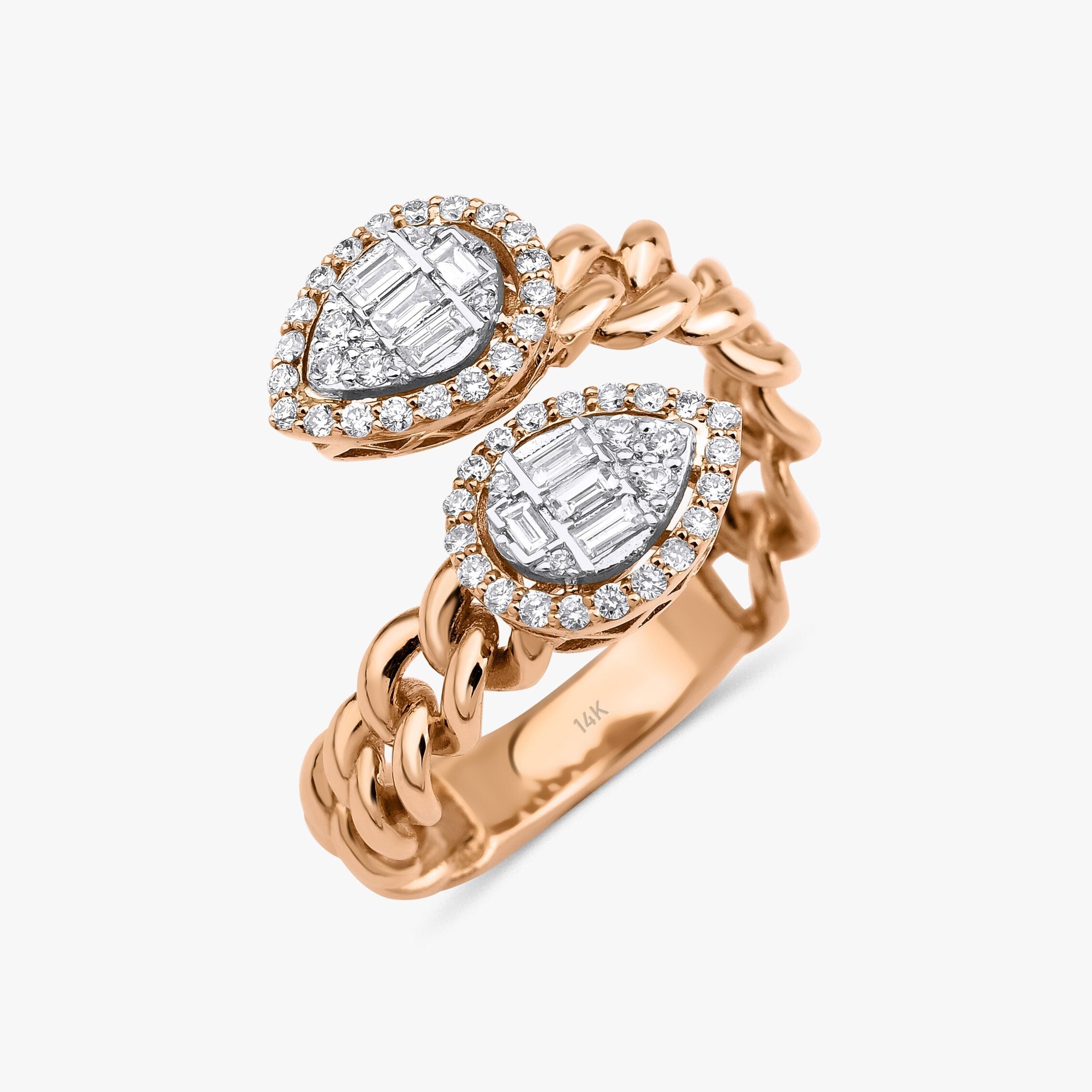 Double Diamond Chain Ring  in 14K Gold