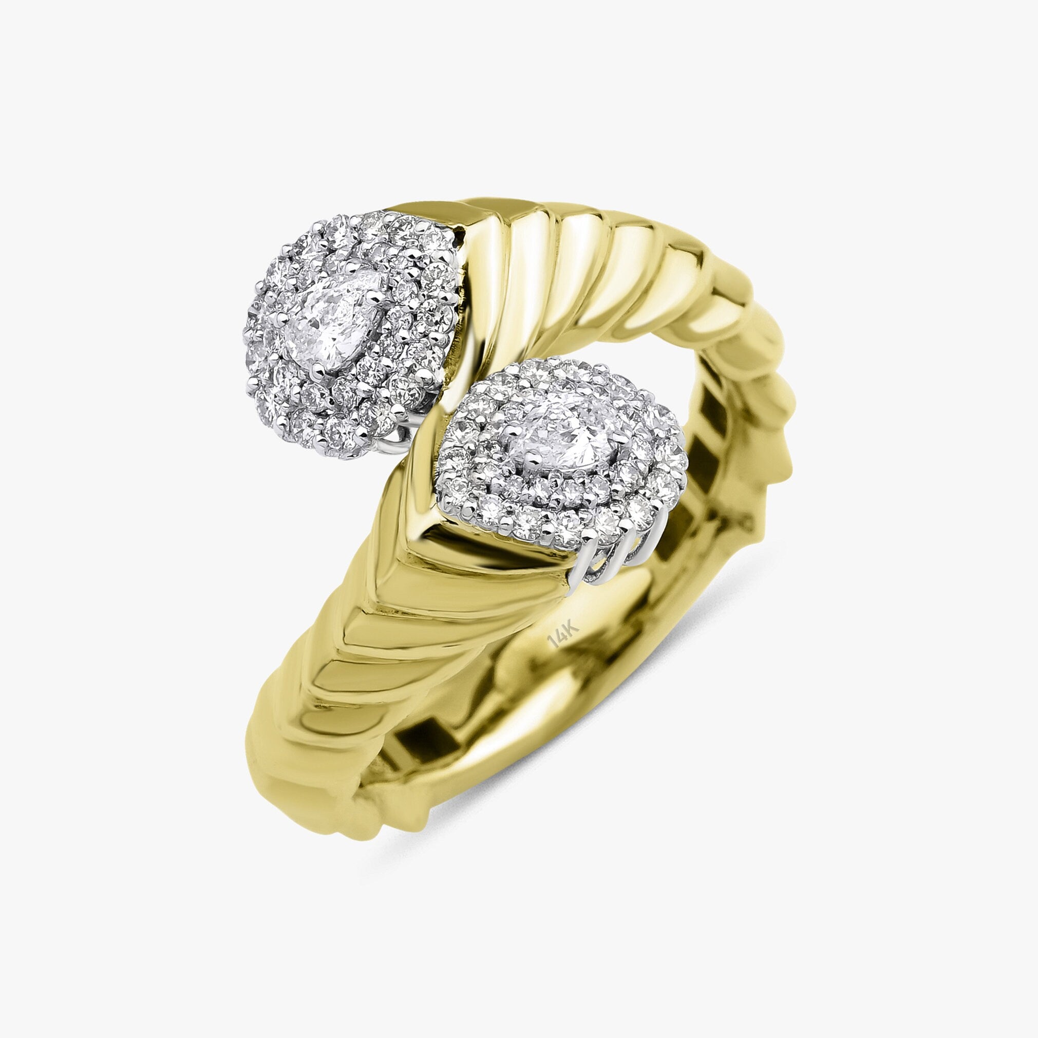 14K Gold Diamond Cuff Ring