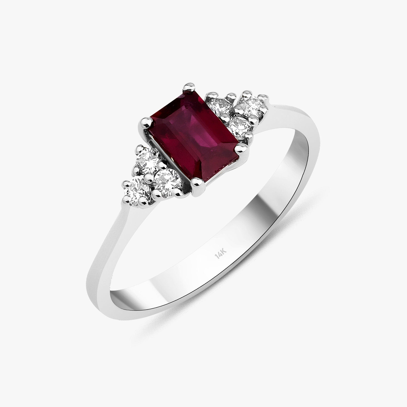Natural Emerald Cut Ruby and Diamond Ring in 14K Gold