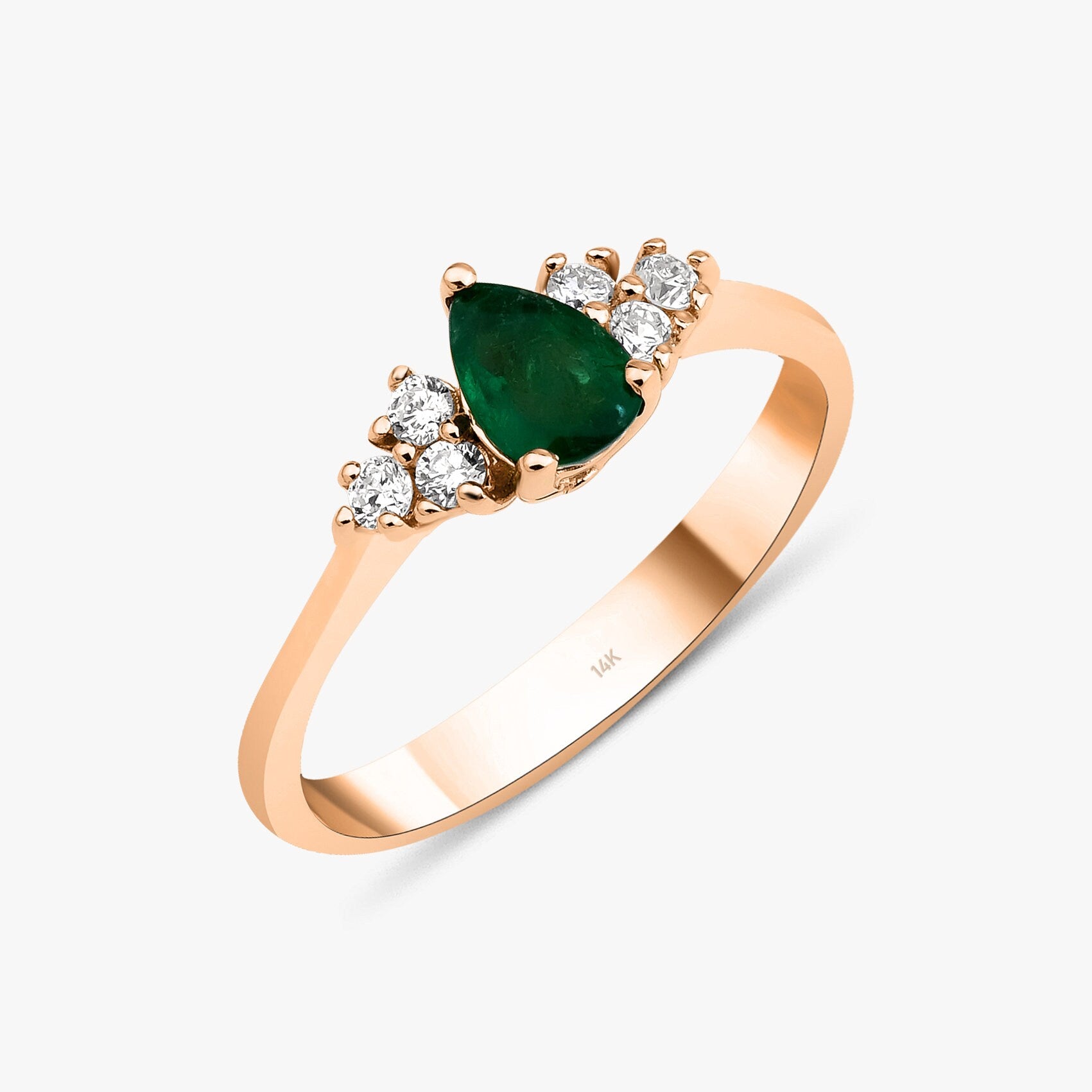 Pear Cut Emerald Ring With Diamonds in 14K Gold