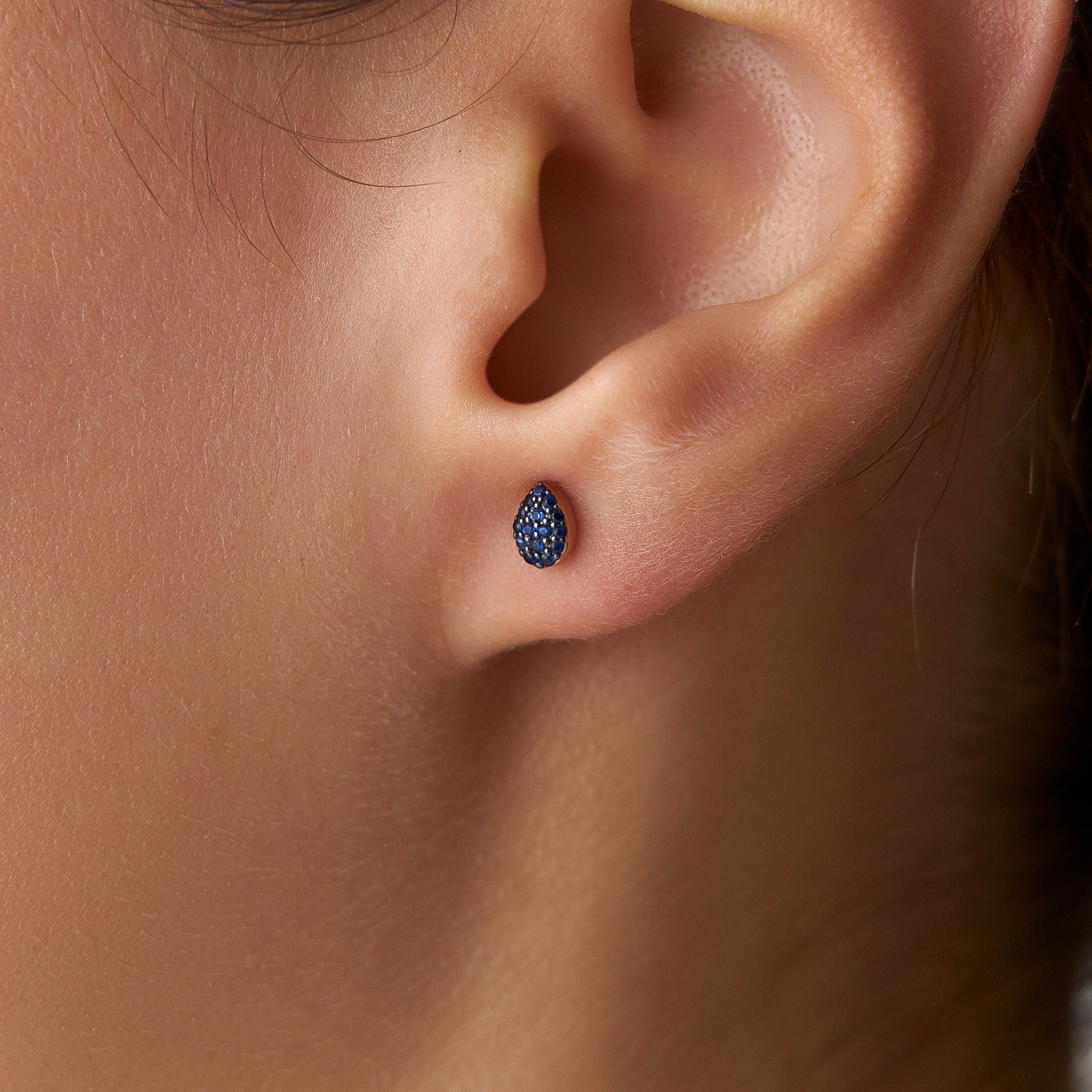 Teardrop Sapphire Stud Earrings Available in 14K and 18K Gold