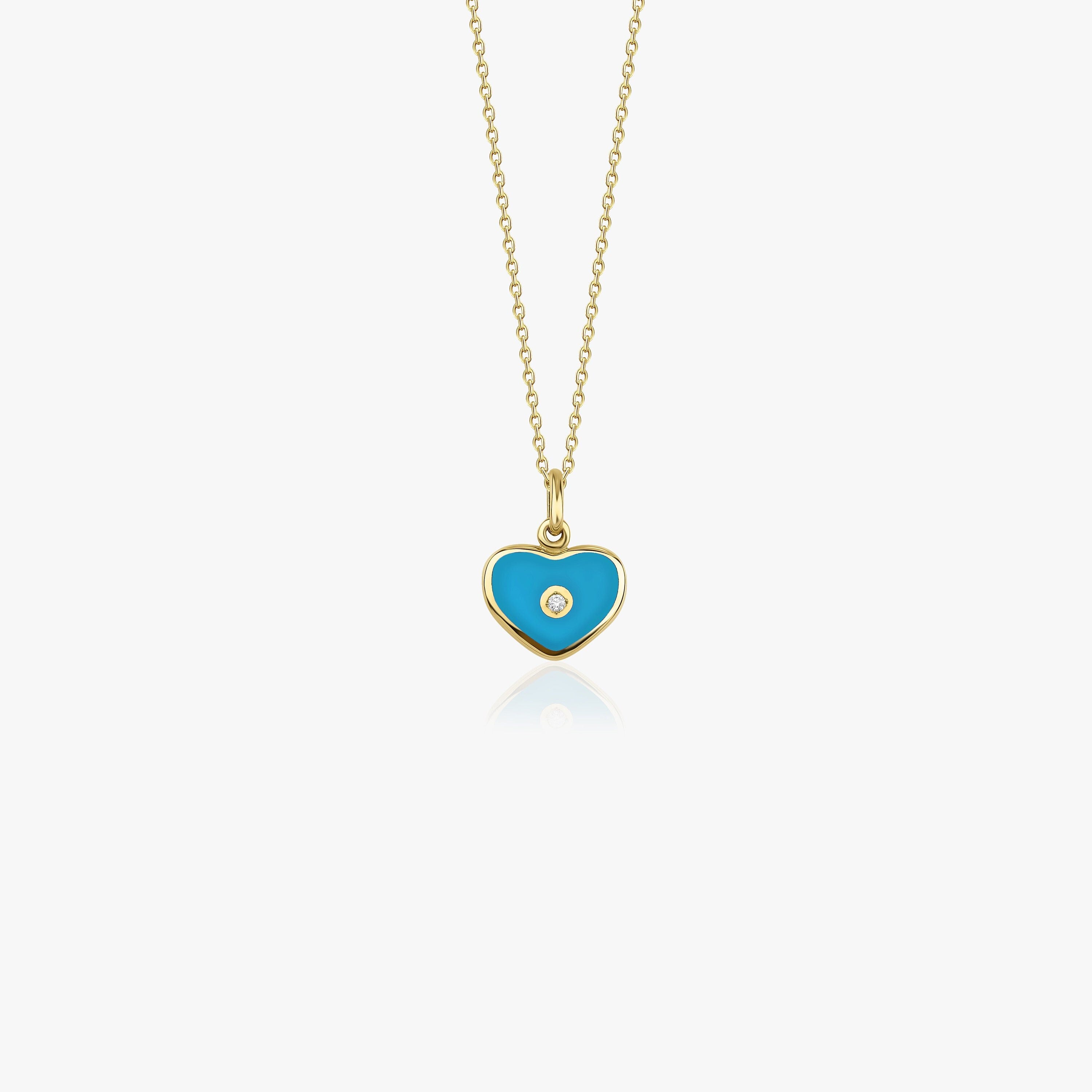 Diamond Ocean Blue Heart Pendant Necklace in 14K Gold