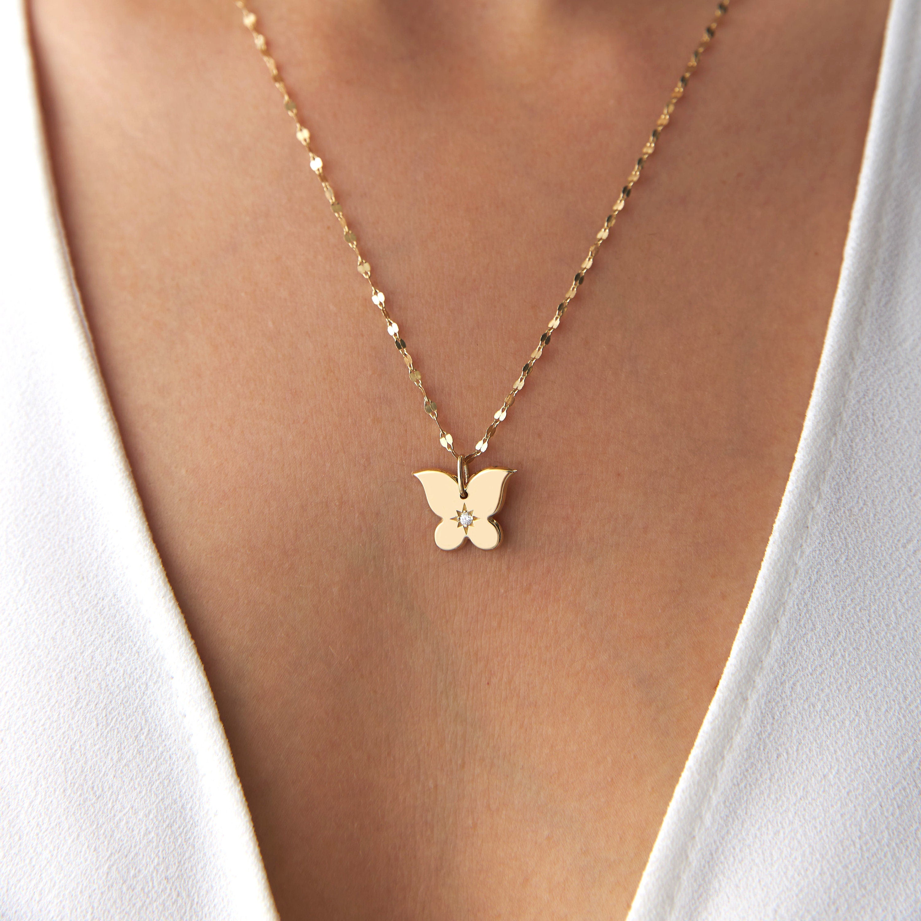 Diamond Butterfly Charm Necklace