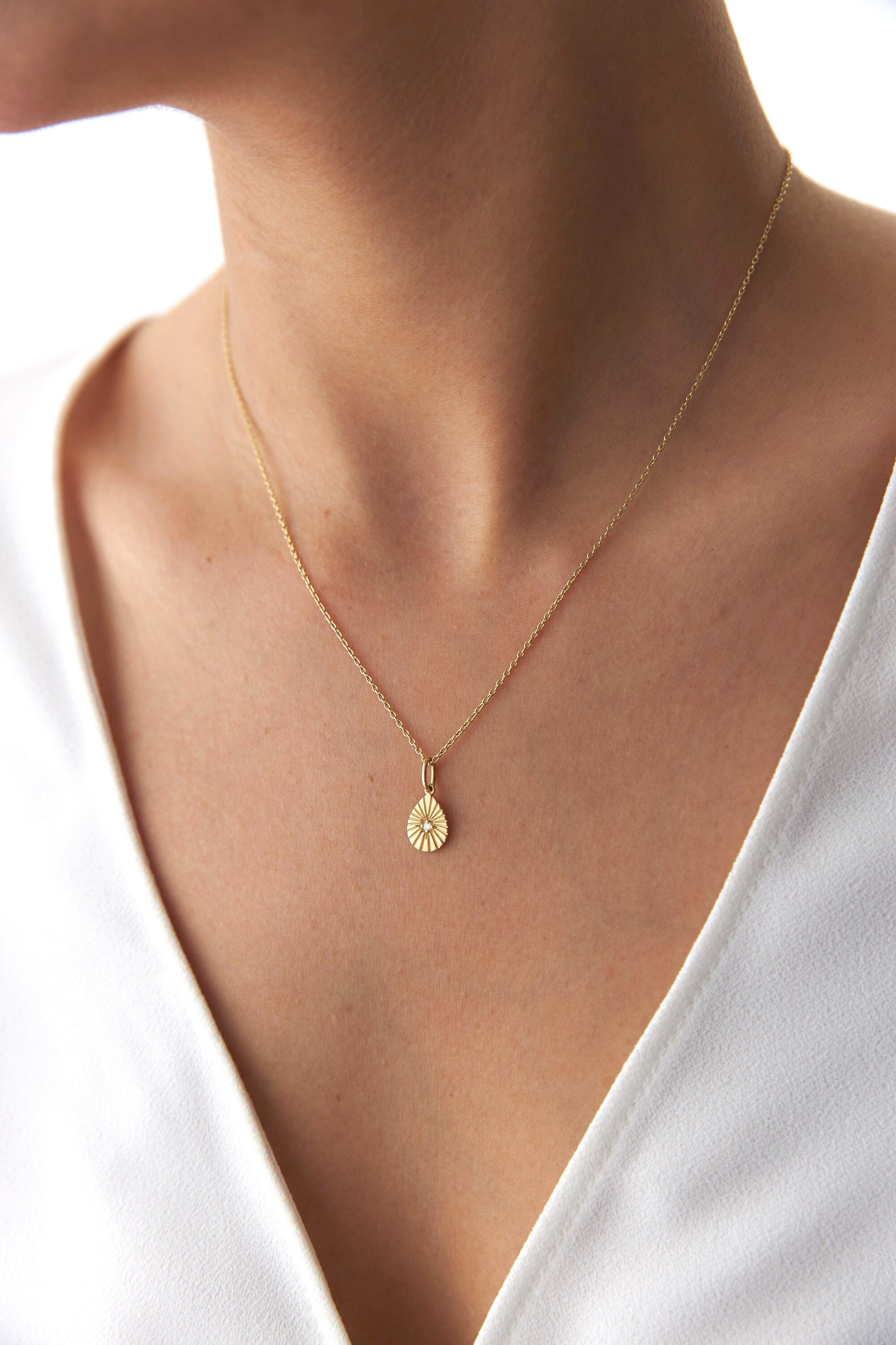 Tiny Diamond Drop Necklace in 14K Gold