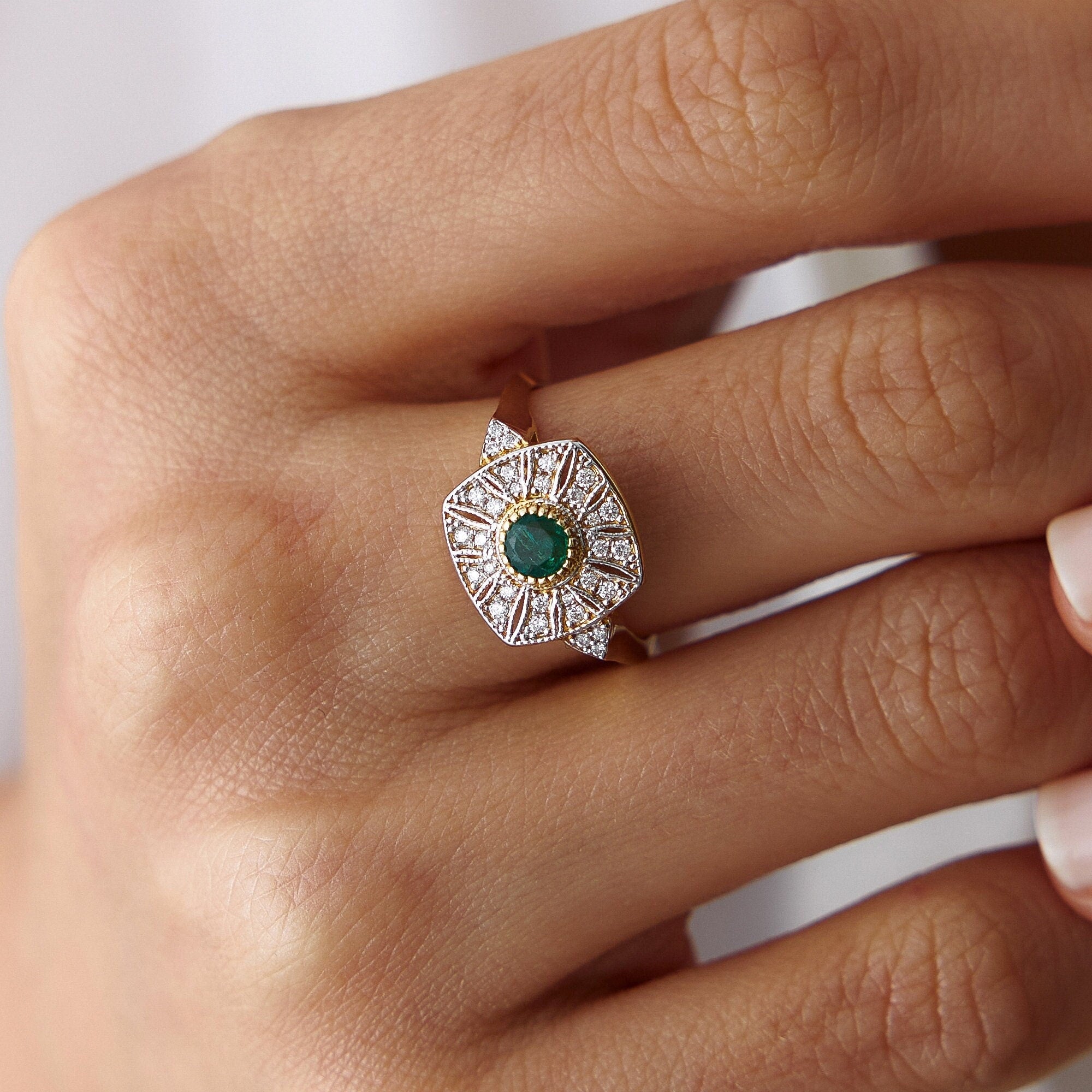 Emerald and Diamond Ring In 14K Gold