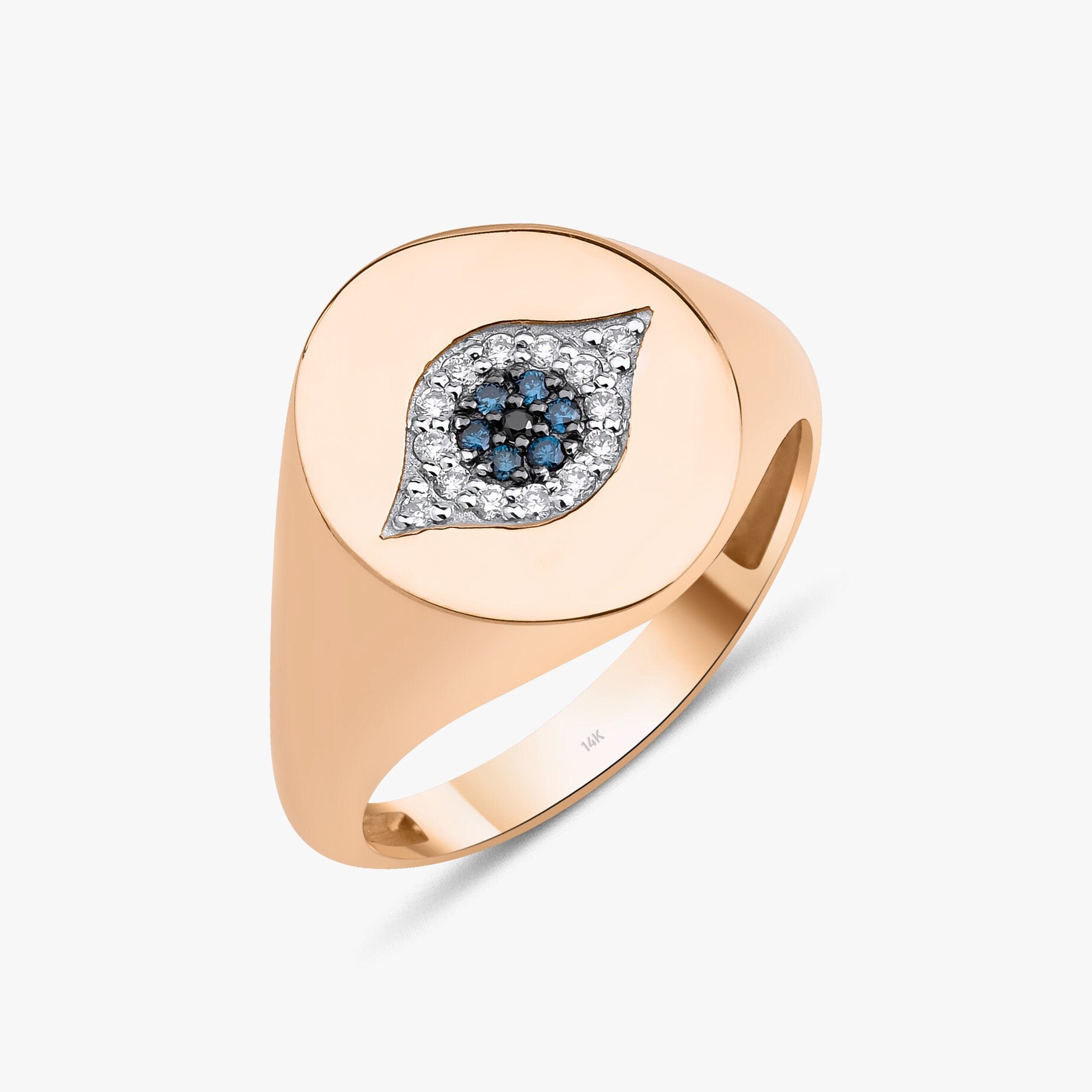 White and Blue Diamond Evil Eye Ring in 14K Gold
