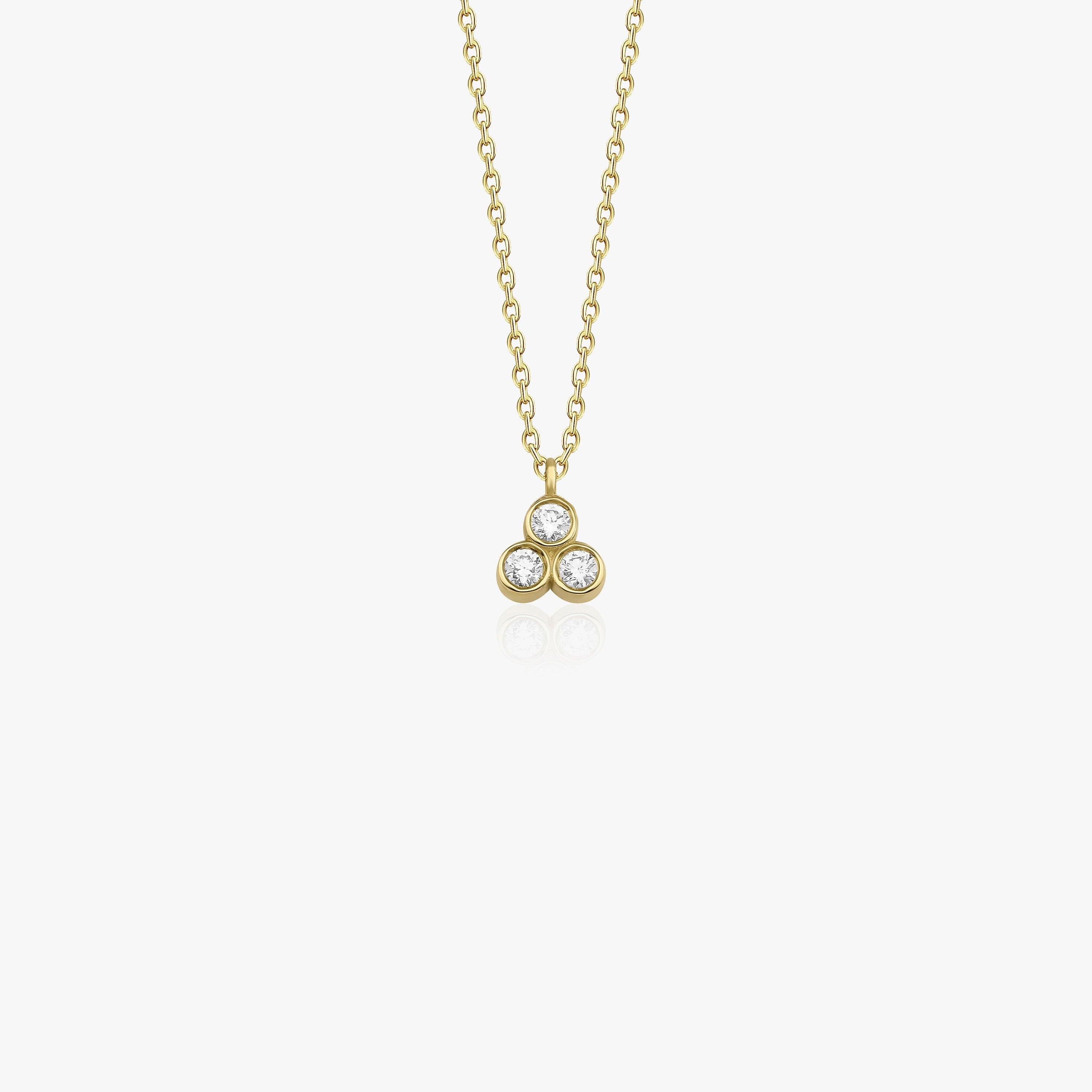 Bezel Set Three Diamond Necklace Available in 14K and 18K Gold