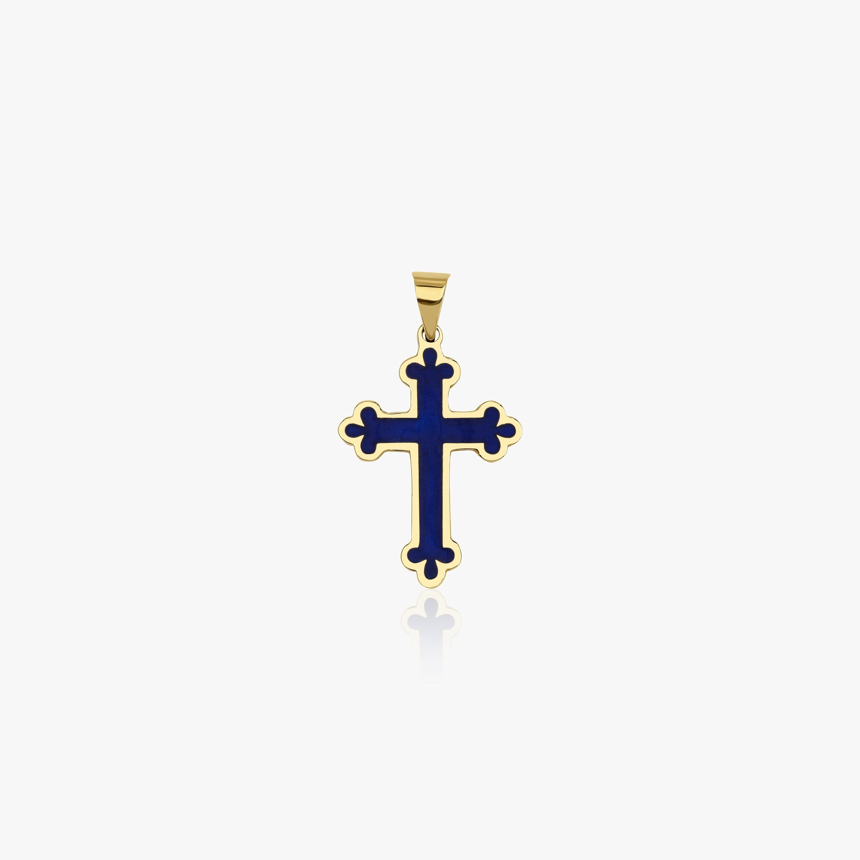 14K Gold Navy Blue Cross Pendant