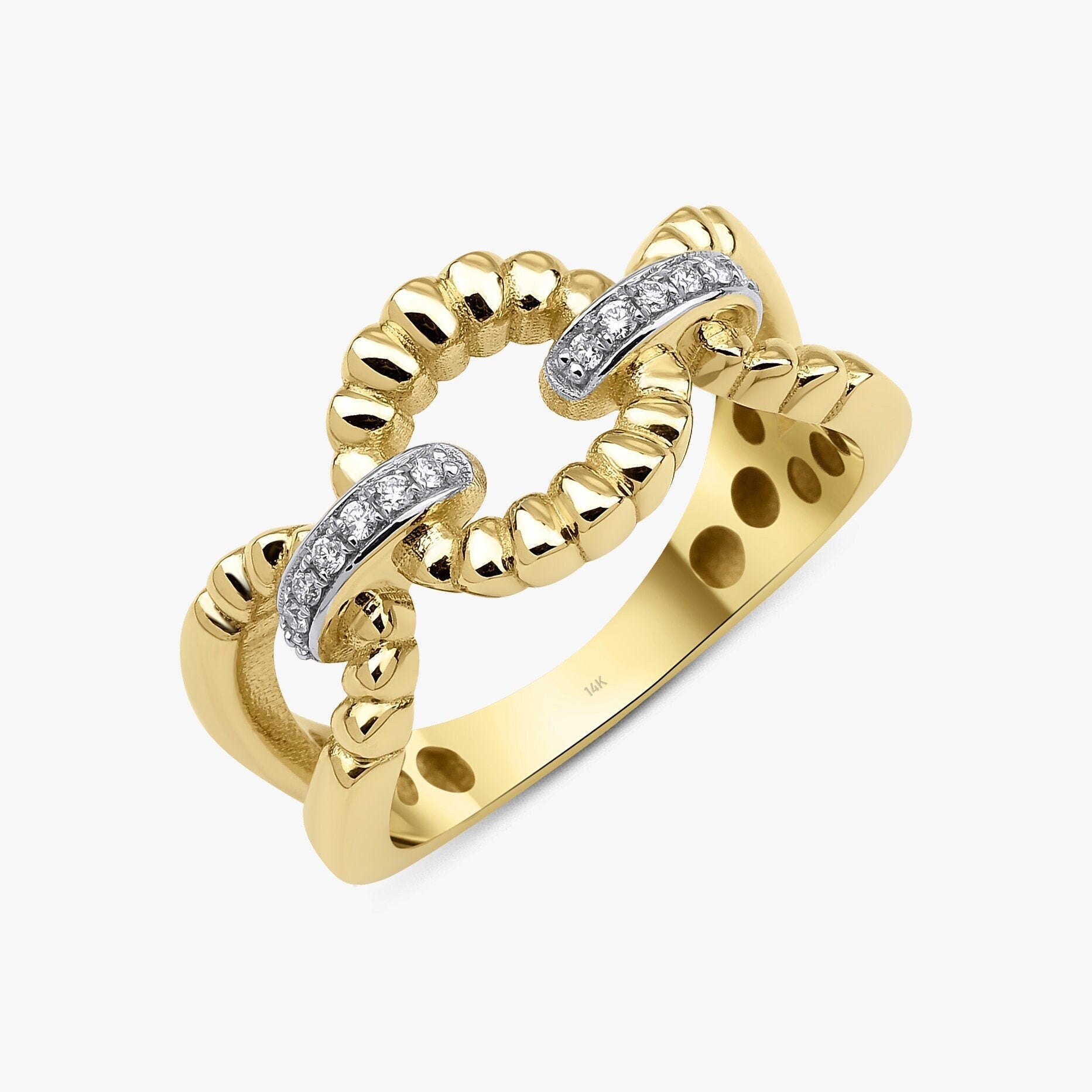 Diamond Chain Link Ring, 14K Solid Gold Chain Ring, Natural Diamond Ring, Fine Jewelry