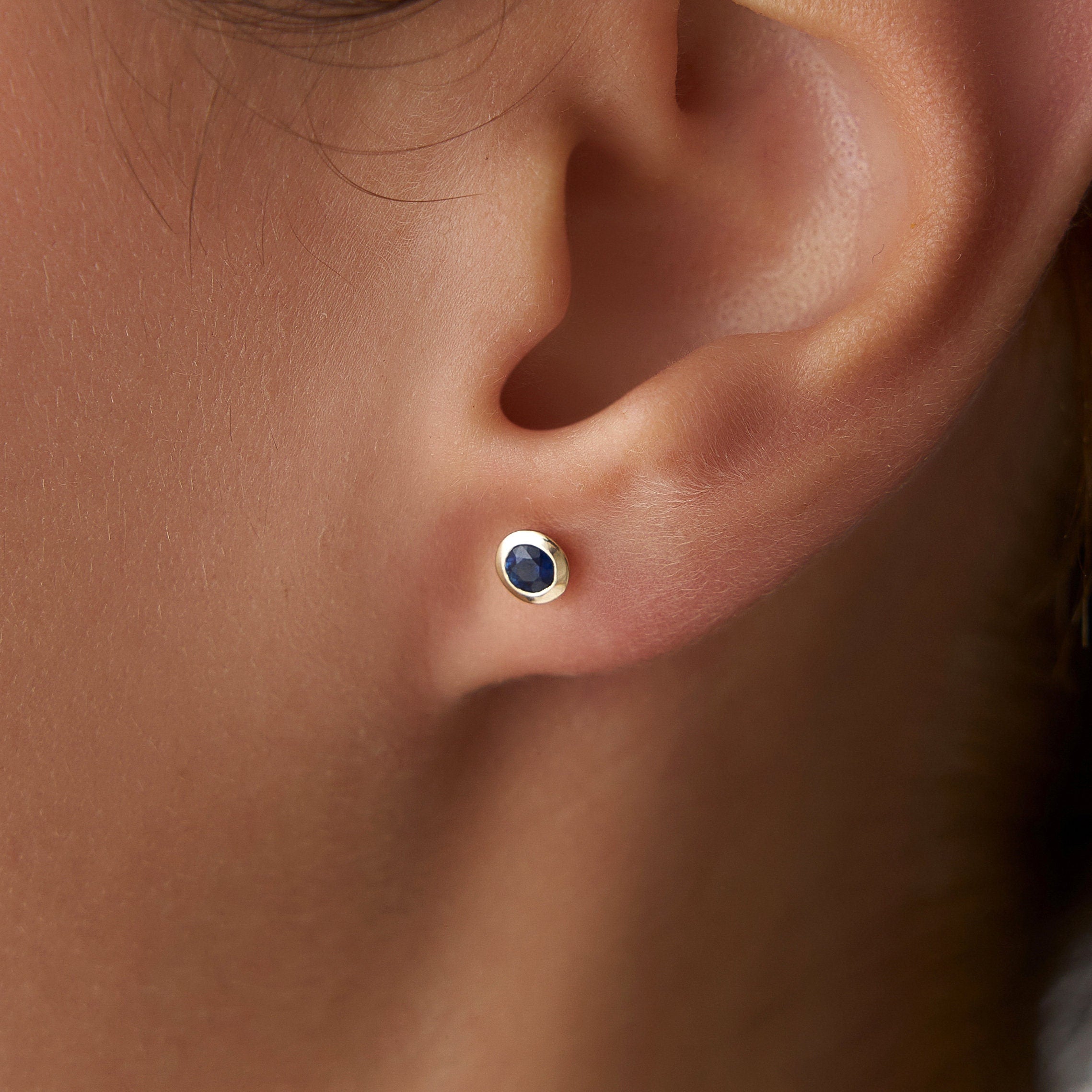 Blue Sapphire Stud Earrings Available in 14K and 18K Gold