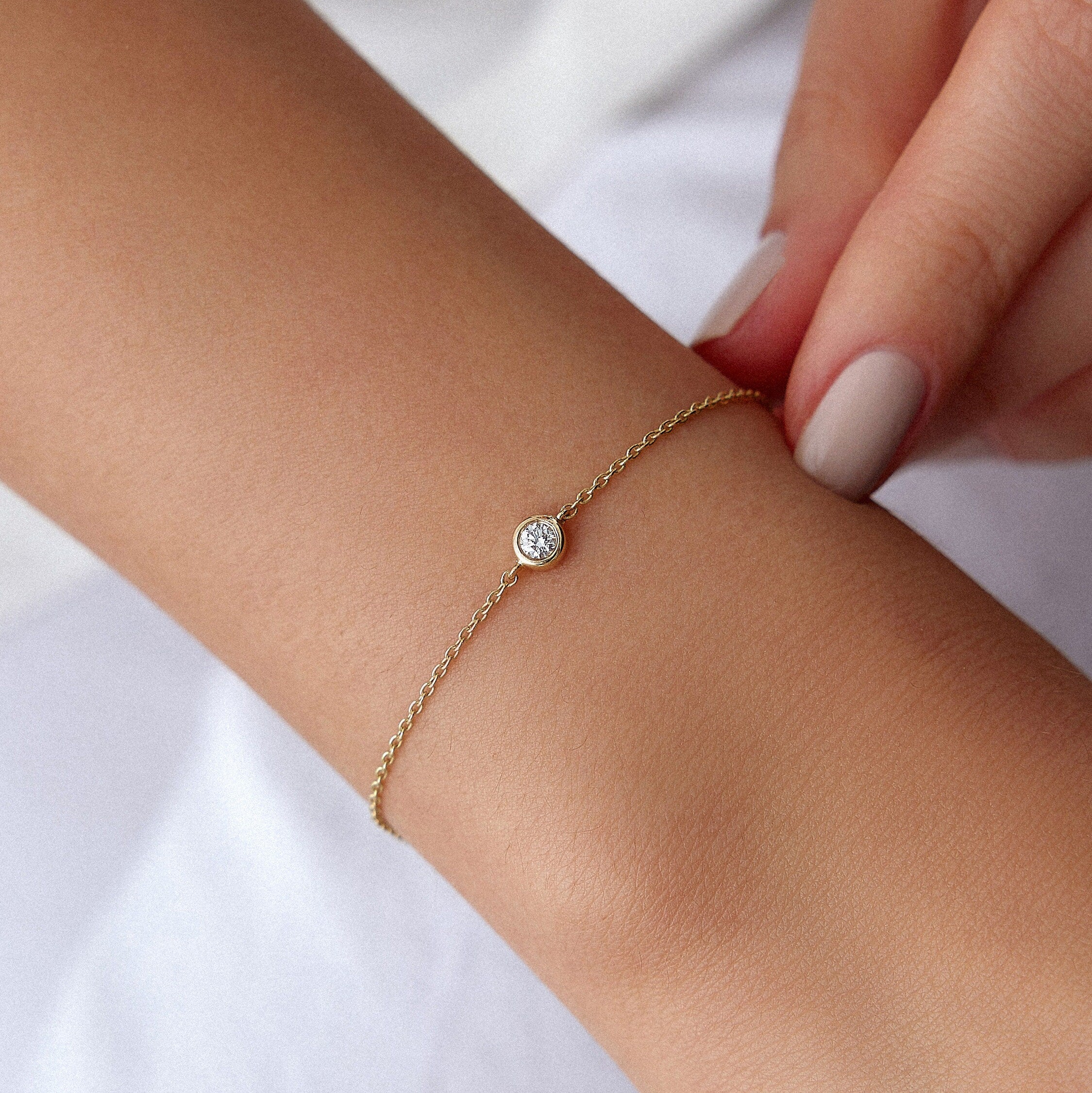 Diamond Solitaire Bracelet Available in 14K and 18K Gold