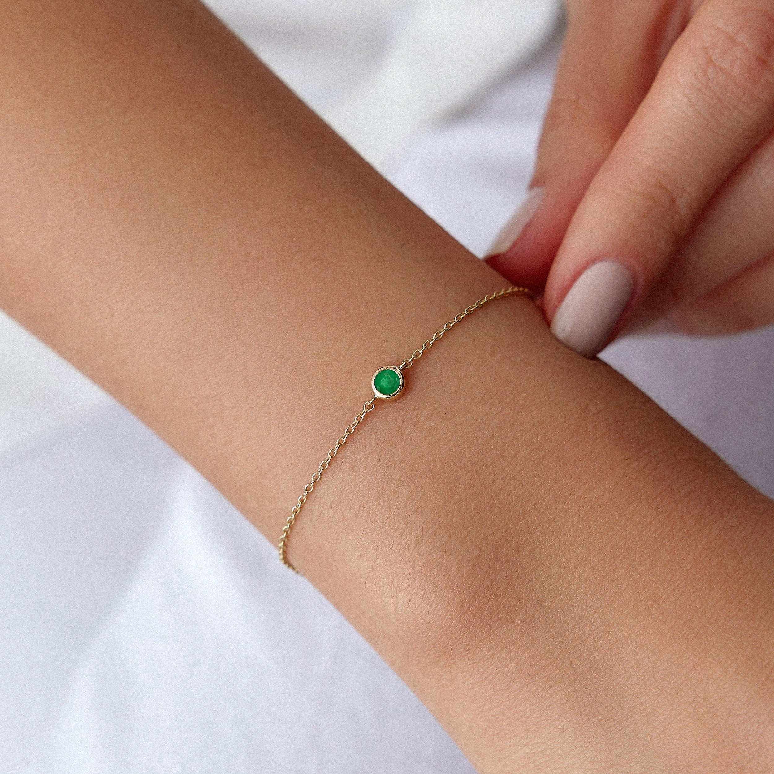 Natural Solitaire Emerald Bracelet Available in 14K and 18K Gold