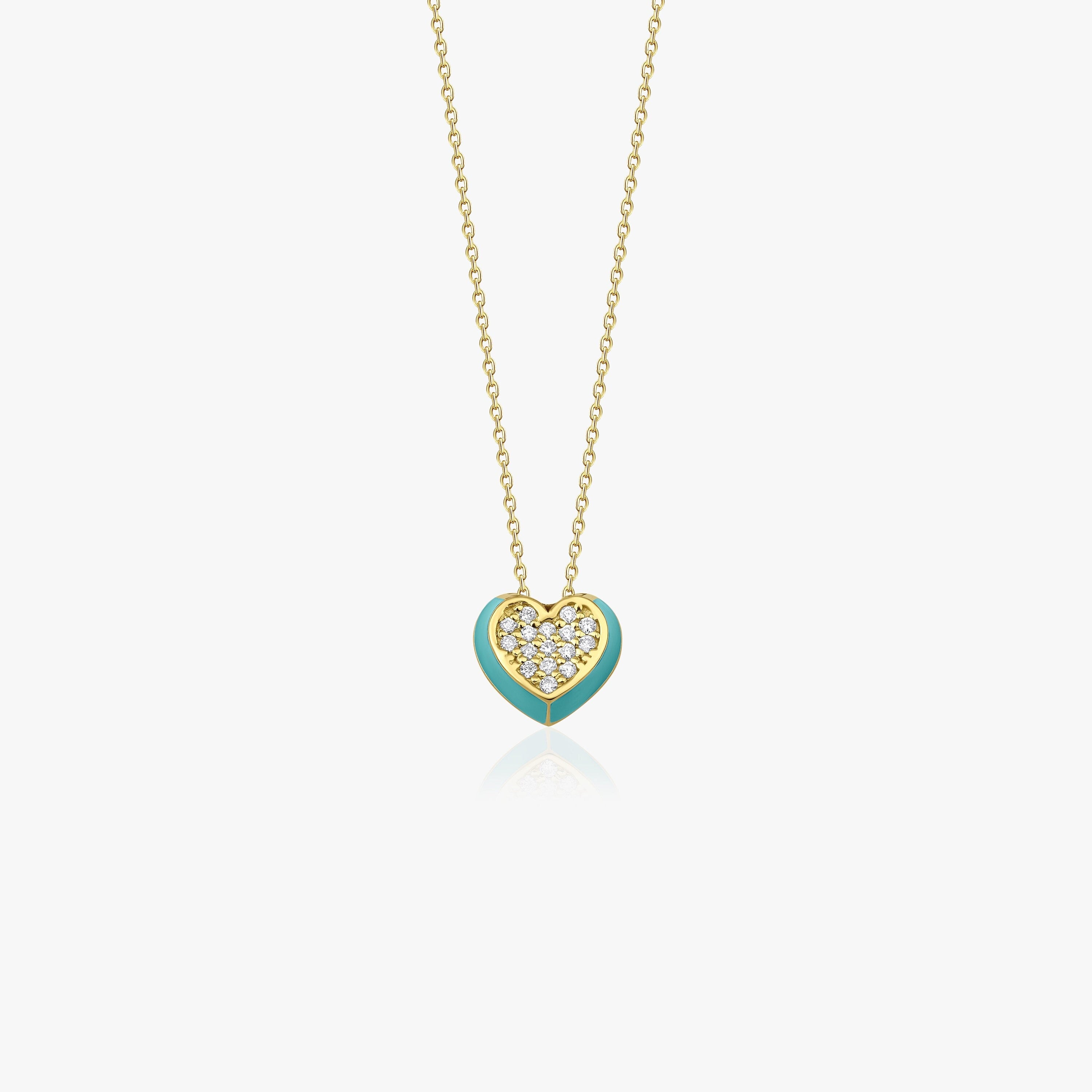14K Gold Diamond Turquoise Heart Necklace