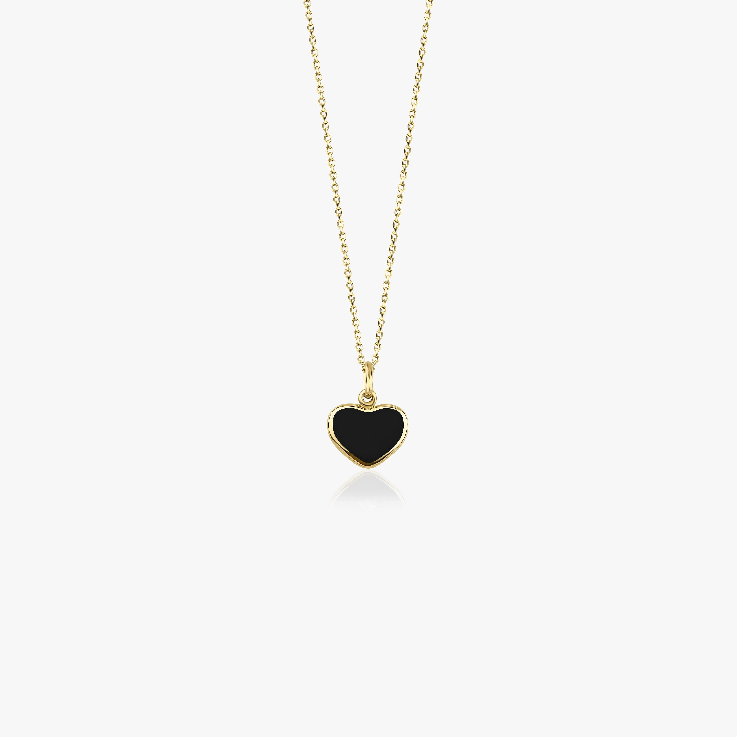 14K Gold Black Heart Pendant Necklace