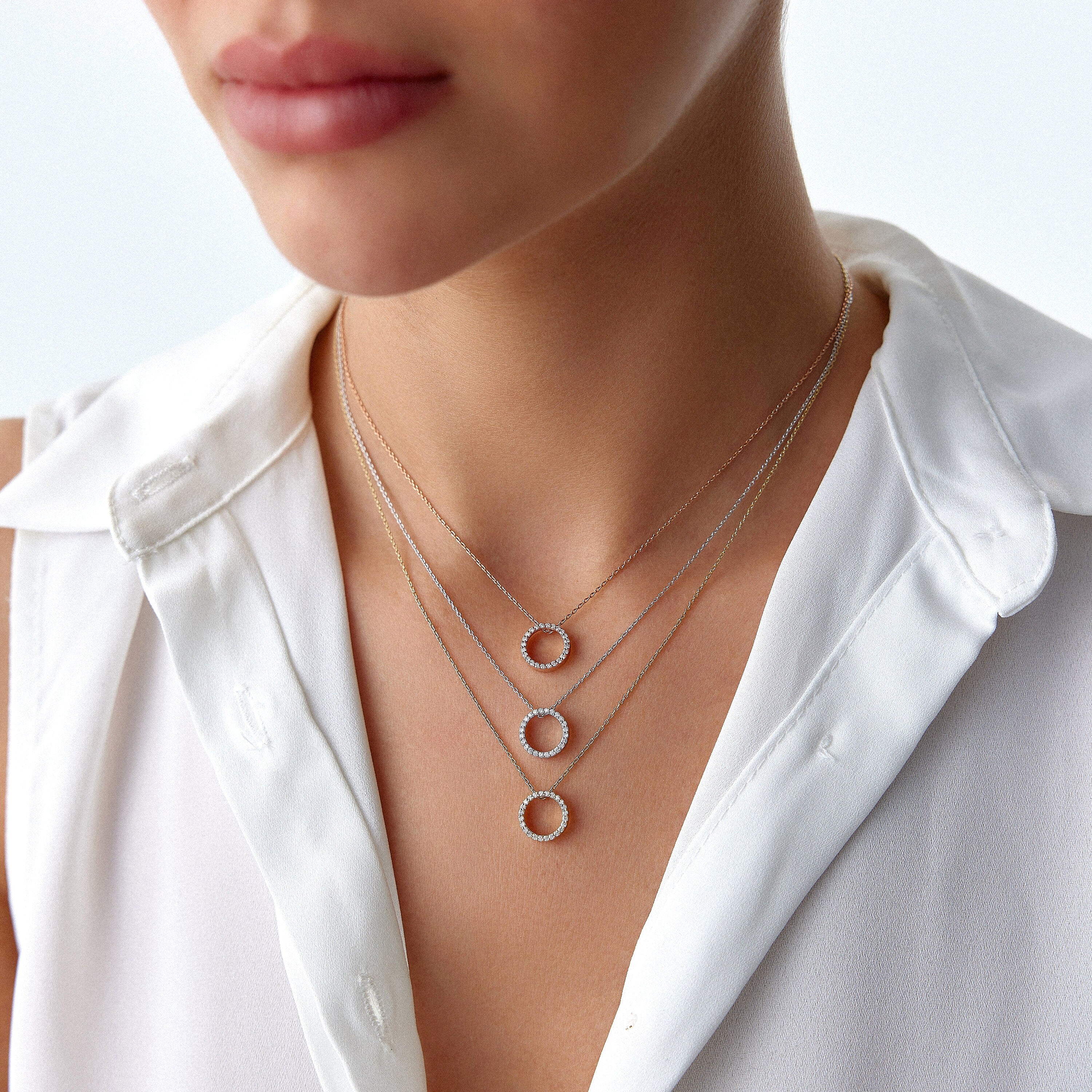 Open Diamond Circle Necklace Available in 14K and 18K Gold
