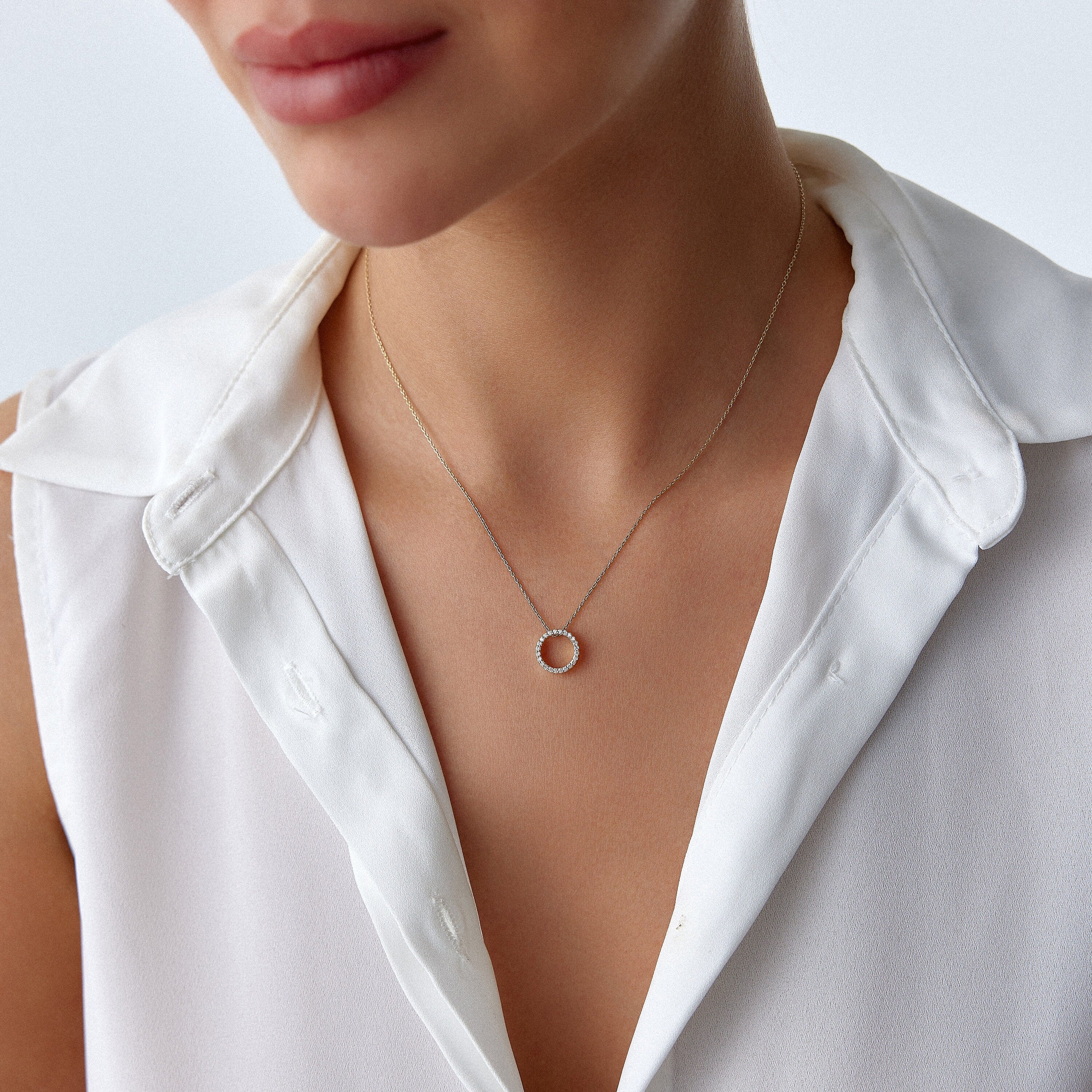 Open Diamond Circle Necklace Available in 14K and 18K Gold